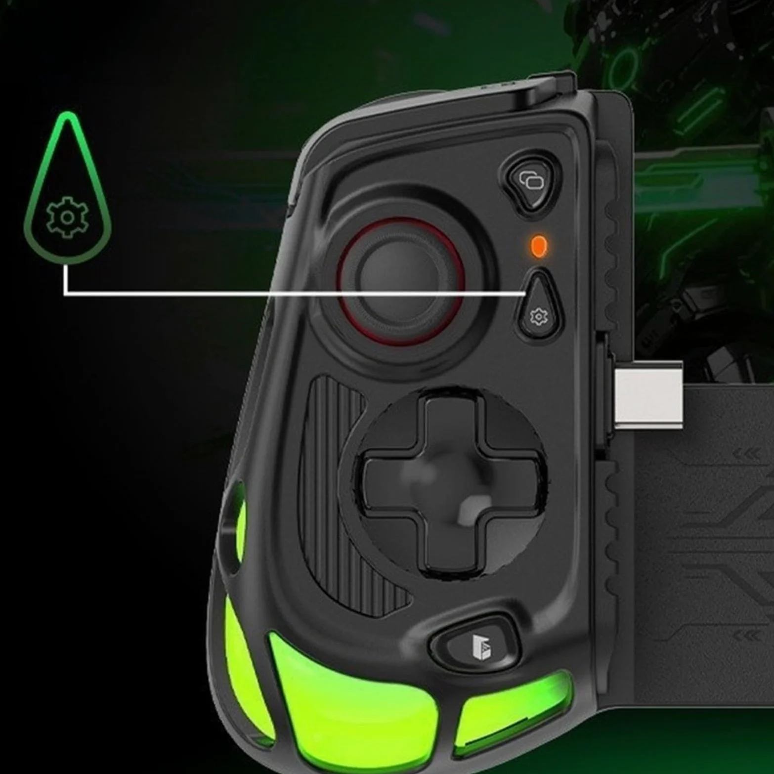 Controller di gioco mobile con joystick Dual Hall per Android e iOS, design ergonomico in ABS, controllo preciso per Battle Royale, compatto, 21 x 9 x 9 cm, nero
