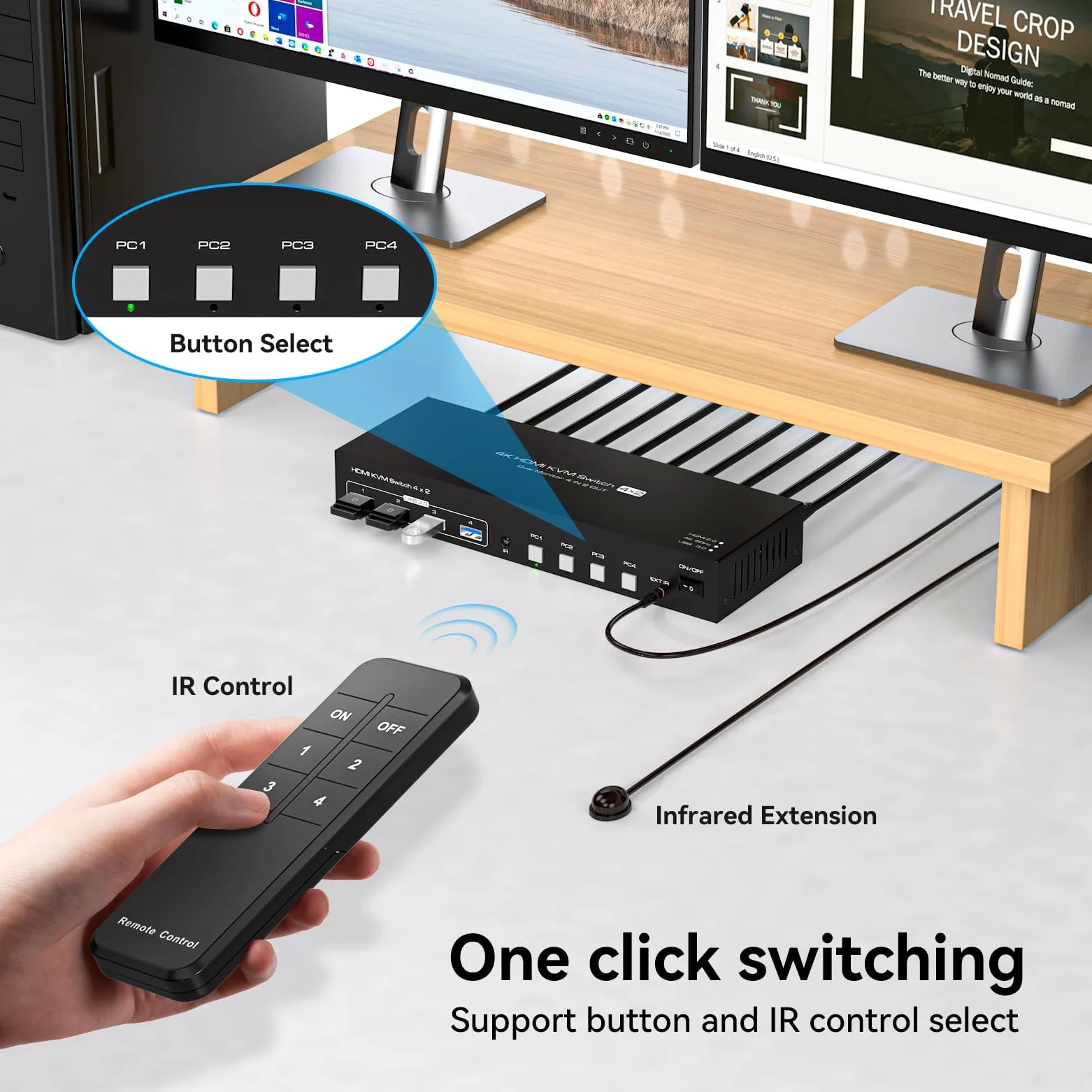 VPFET Switch KVM a 4 porte HDMI 4 PC 2 monitor 4K60Hz KVM switch simulazione EDID per 4 computer, 2 monitor e 4 porte USB 3.0 con adattatore DC12 V e 4 cavi USB 3.0