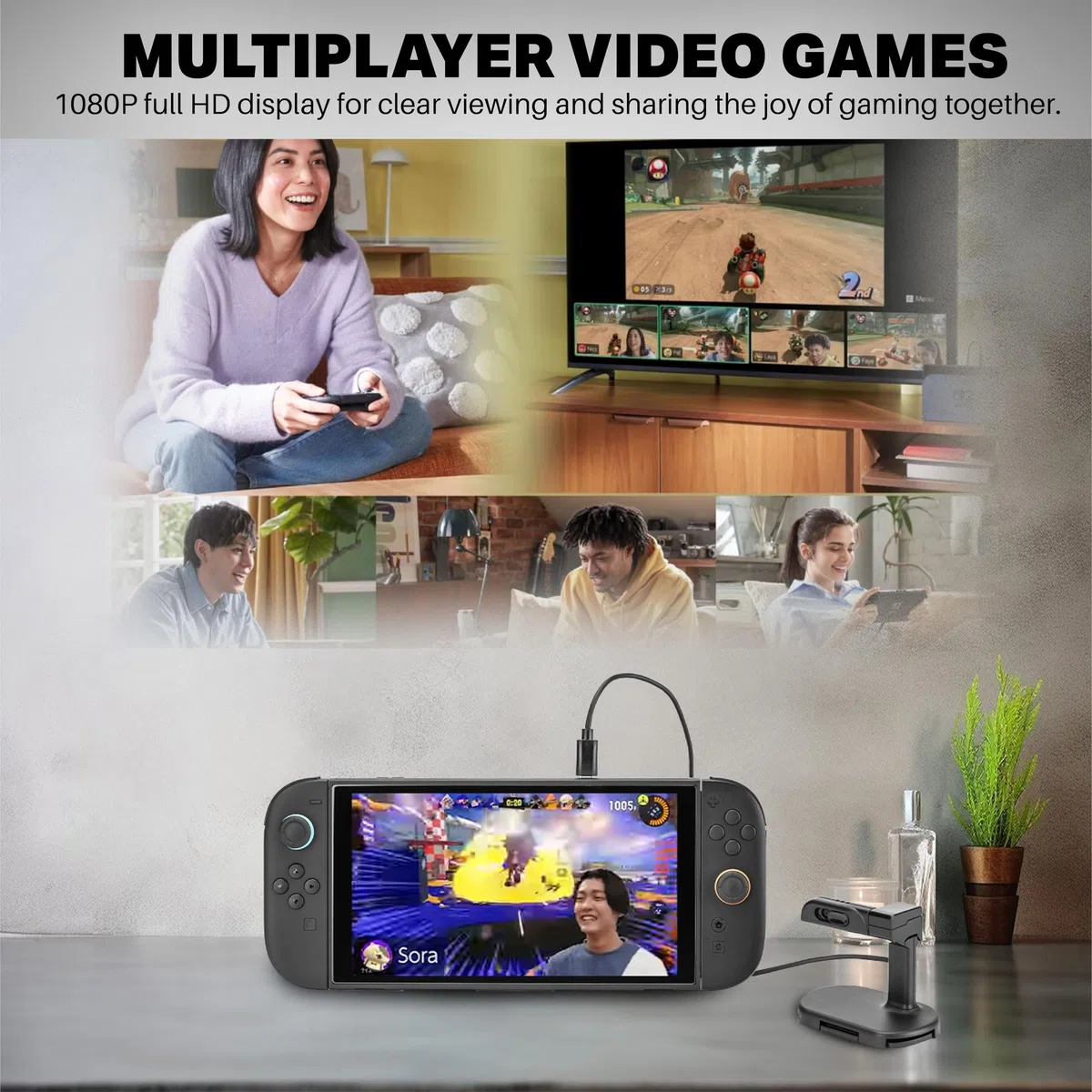 NITHO Webcam 1080P Full HD Compatibile con Switch 2, Telecamera USB-C per Videochat e Giochi Compatibili, Mini Camera con Angolo Regolabile, Supporto da Tavolo e Cavo da 1,5 m, Accessori per Switch 2