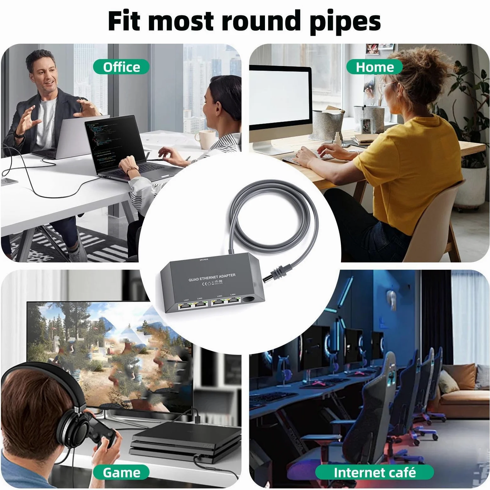 Adattatore Ethernet a 4 porte Prestazioni affidabili Design Gigabit Ethernet Plug and Play per dispositivi multipli