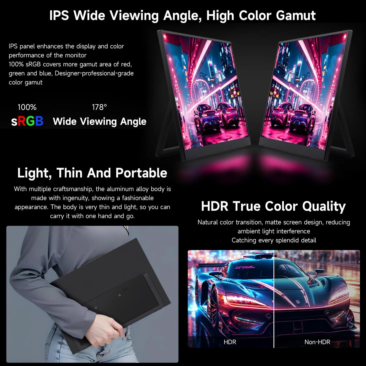 LUCKFOX 14" Portable Monitor with Stand - Plug&Play 1920x1200 WUXGA FHD Ultra Thin/Light USB-C HDMI Second Monitor 178° Viewing Dual-Track HiFi Speaker for Raspberry Pi/Jetson/PC/Game Console/Phone
