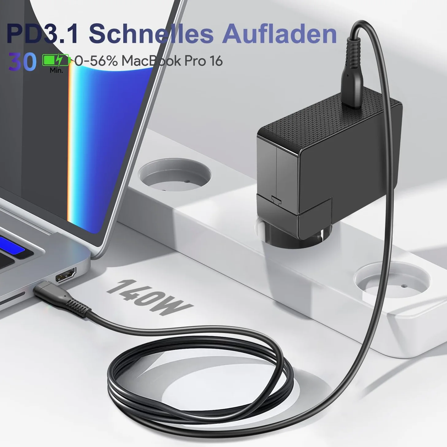 KFD Caricatore rapido USB C da 28 V, 5 A, 140 W, per MacBook Air MacBook Pro 16 15 14 13 pollici, 2025 M3 M4, HP B7NK0AA#ABB TPN-LA29 N22270-001 PA-1141-08HT ADP-140AB B Delta MSI ige 14 1 6