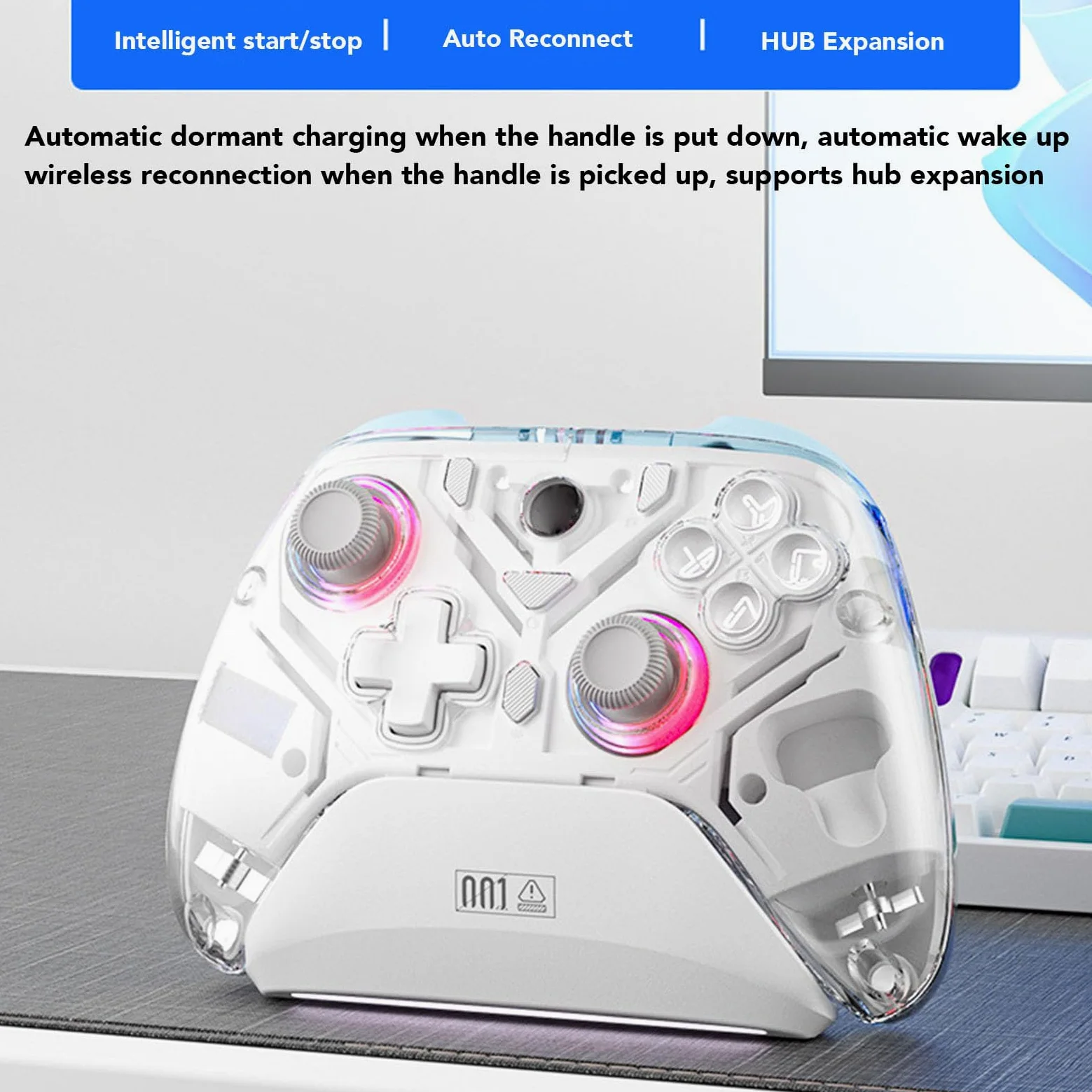 Bewinner Controller di Gioco Wireless da 2,4 G, Grilletto e Joystick Effect Hall, Luci RGB e Turbo, Controller dei Videogiochi per PC per per Android (WHITE)