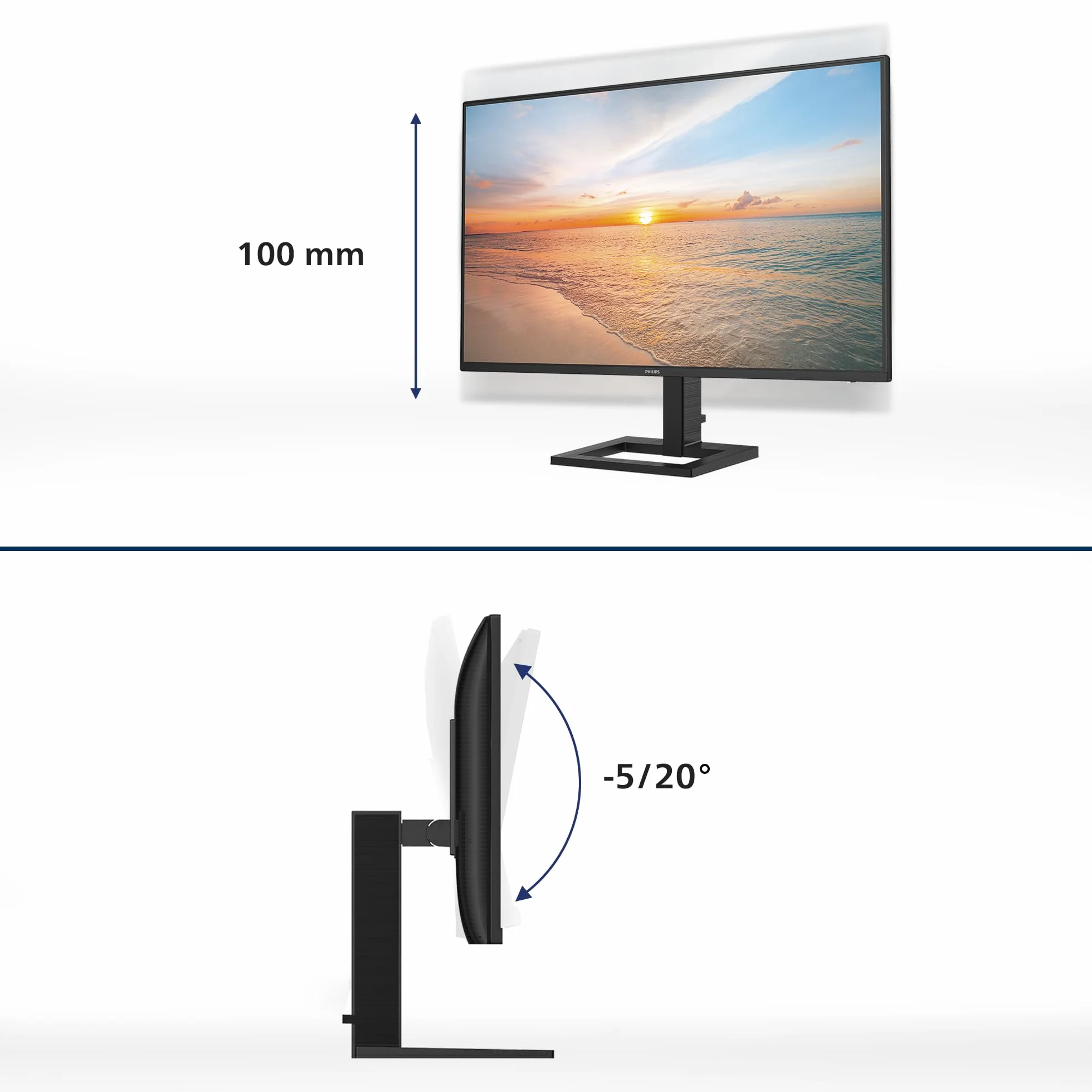 PHILIPS 27E1N1600AM - Monitor Quad HD da 27 pollici, altoparlanti, altezza regolabile (2560x1440, 100Hz, HDMI 1.4, USB-C (65W PD), Hub USB) nero