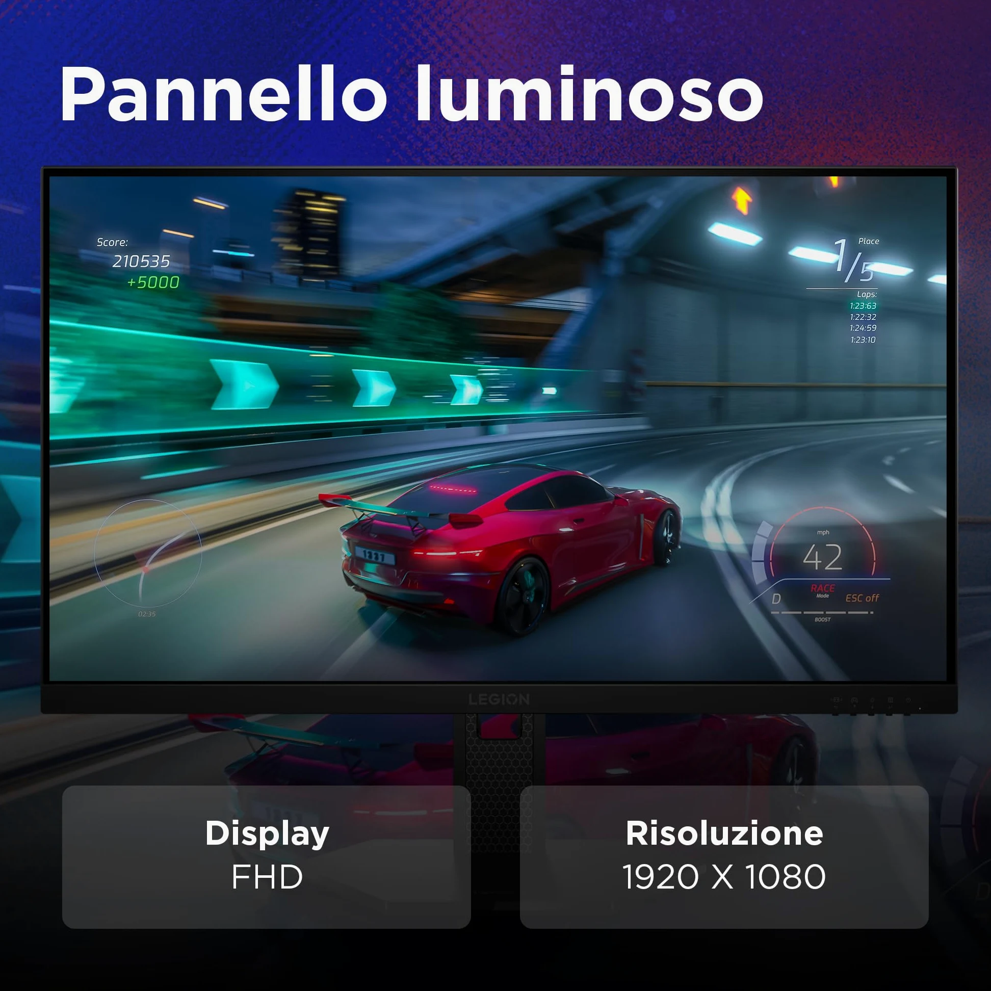 Lenovo Legion 27-15 | 27" Monitor Gaming IPS Full HD | 240Hz | 0.5 ms | DP 1.4, 2x HDMI 2.1 | AMD FreeSync Premium | Regolabile | VESA 100x100