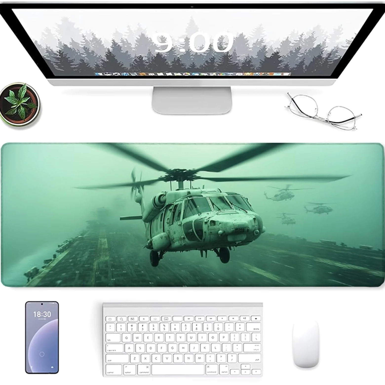 Tappetino Mouse Aereo, Tappetino Mouse XXL 1500x800x3mm, Mousepad Gaming Accessori Scrivania, Sottomano Scrivania con Base in Gomma Antiscivolo, Ufficio Accessori, per Ufficio, Gaming, Verde 5-2941