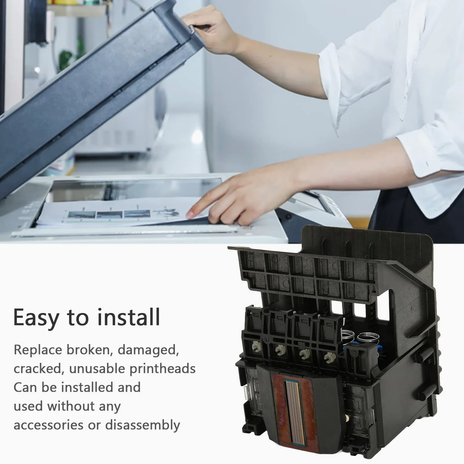 Testina di Stampa di Ricambio per HP Officejet PRO 8710 8715 8720 8725 8730, Struttura Compatta Ugelli Resistenti all'Usura Stampante ABS Testina di Stampa Parti di Ricambio per HP