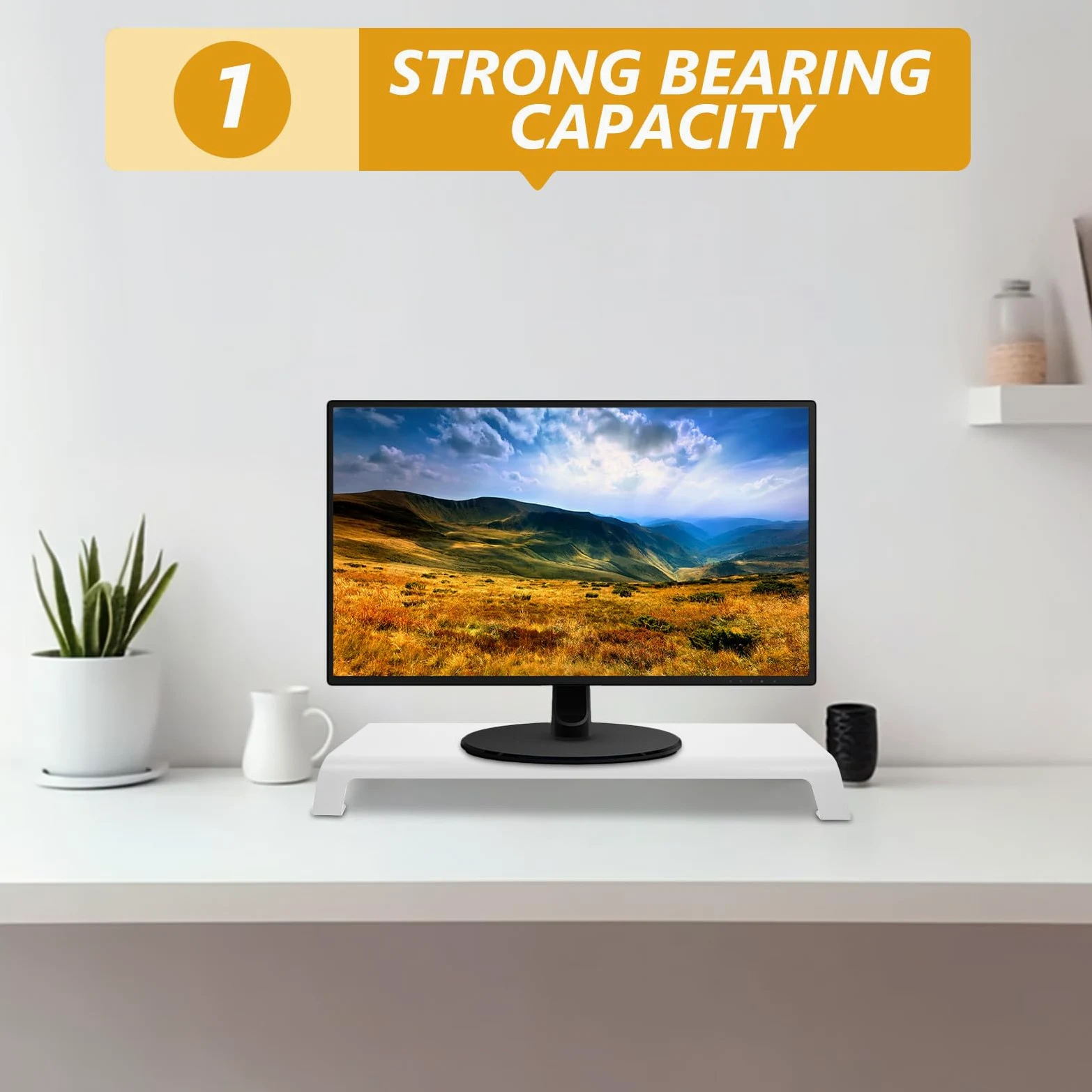 HOMSFOU Supporto per Monitor Rialzo, Screen Elevated Shelf in Lega di Alluminio Bianco Piedini in Silicone, per Studenti e Appassionati di Makeup