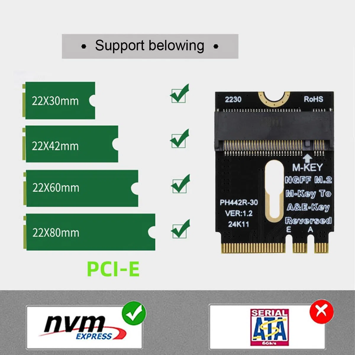 cablecc NGFF M.2 Key A+E a PCI-E 4.0 NVME M-key con adattatore di estensione della staffa per scheda madre del laptop SSD 2230 2280
