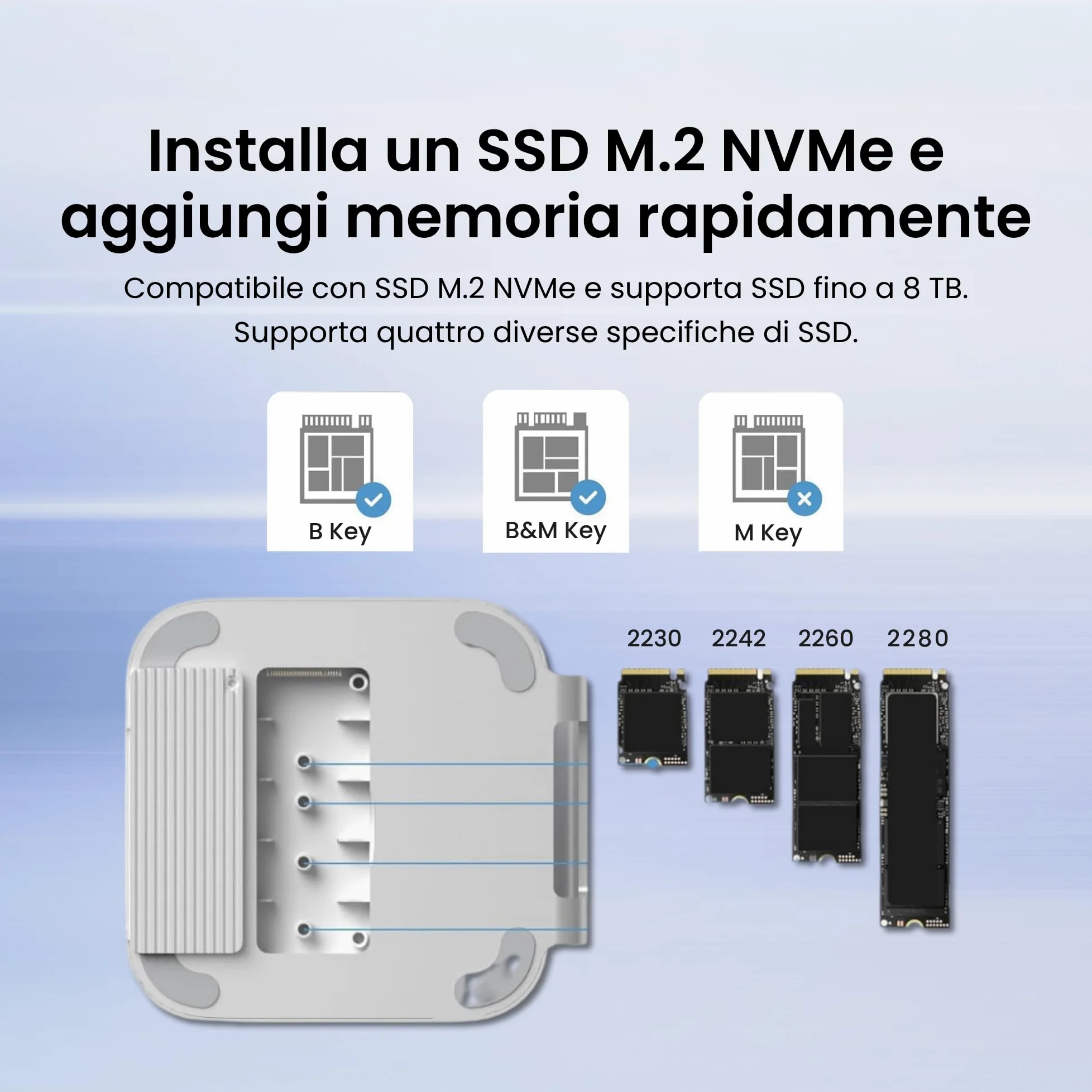 Hagibis Hub e Supporto per Mac mini M4 con alloggiamento SSD, docking station USB-C 3 in 1 con case SSD M.2 NVMe, USB 3.2 Gen2 10 Gbps, SD 4.0, TF 4.0, alimentazione 5V/2A per M4 Pro (MC60)
