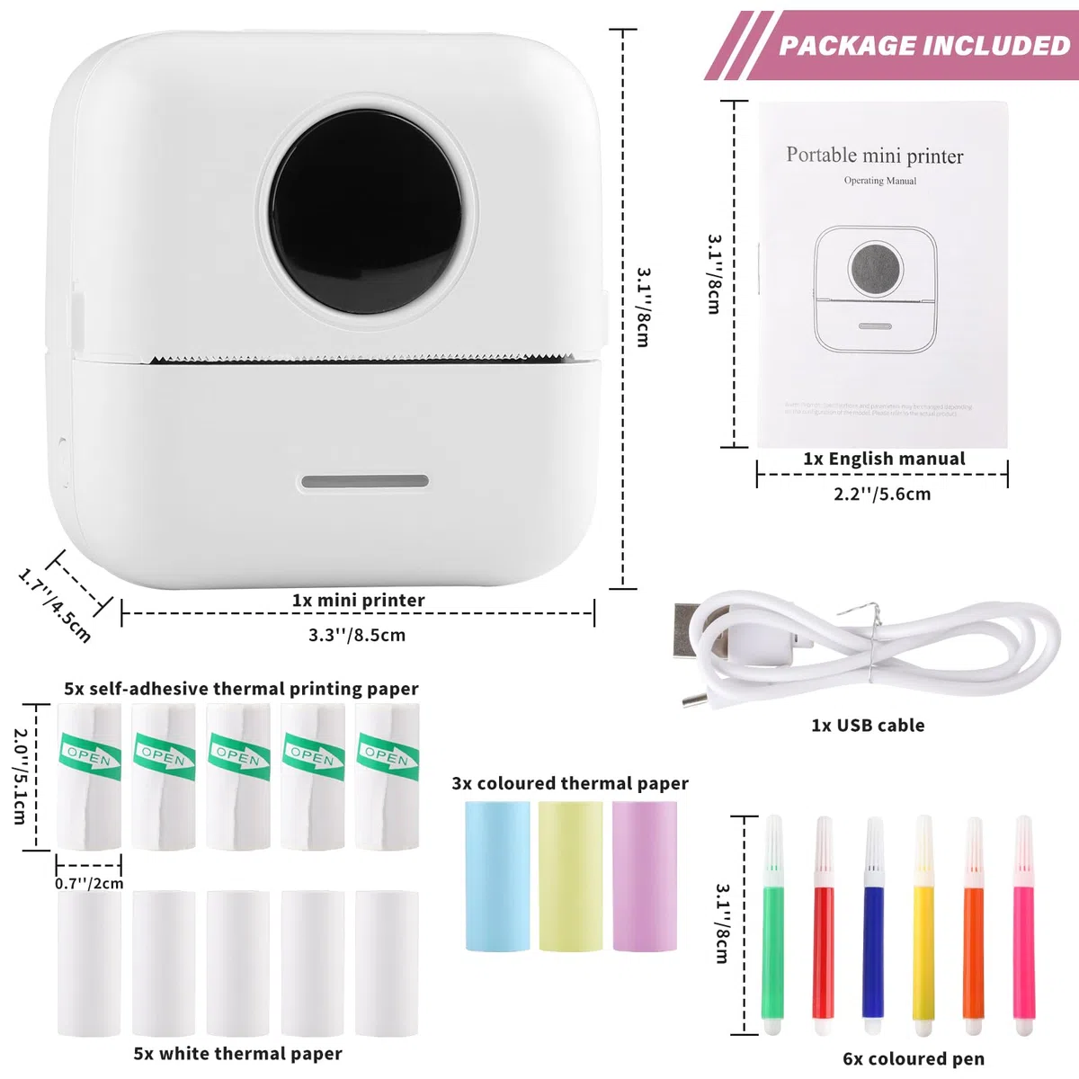 Mini Stampante Fotografica, Piccola Stampante Fotografica Istantanea Termica Portatile Bluetooth con Ricarica USB per Fotografica Note Diario Elenco Memo