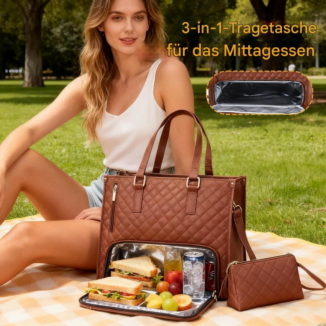 Borsa Tote con Scompartimento Pranzo Zaino Termico Per Laptop | Tote Per Pranzo Da 39,6 Centimetri per Computer Portatile Acqua Cibo Donne Studente Ufficio Infermiere Professioniste