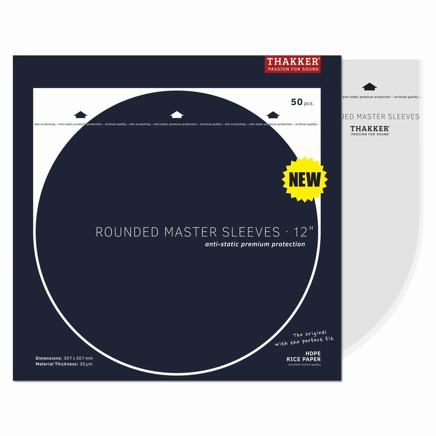 THAKKER Rounded Master Sleeves 12' - 50 copertine semicircolari per vinili da 12 Pollici | copertine antistatiche per LP con Rivestimento in Carta di Riso | qualità da archivio per Collezionisti