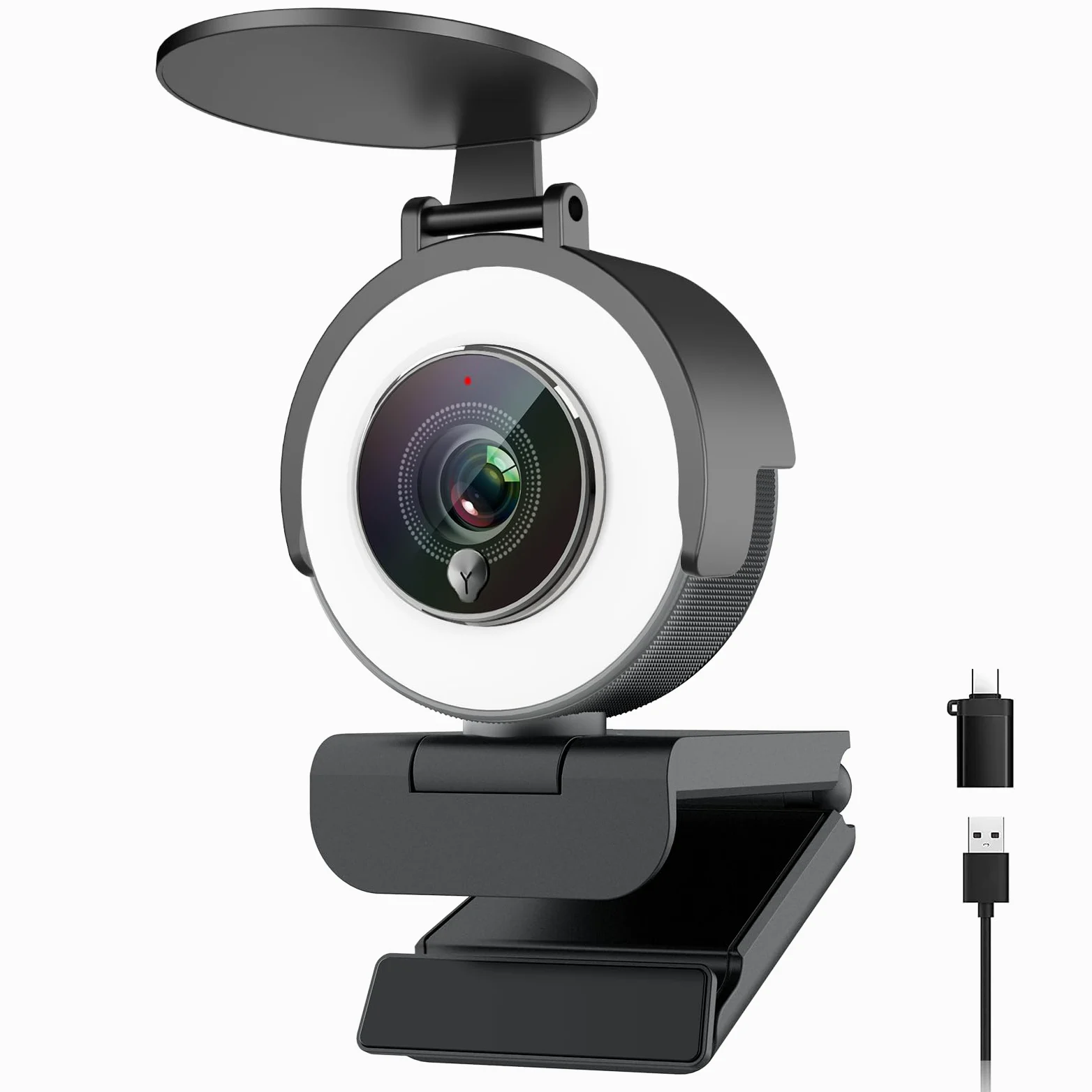 Angetube Webcam 4K con Luce per PC: Luminosità a 3 Livelli, Messa a Fuoco PDAF, Doppio Microfono Noise Cancelling, Copertura Privacy, Streaming 1080P/60FPS, USB-A/C per Laptop/Mac/Teams