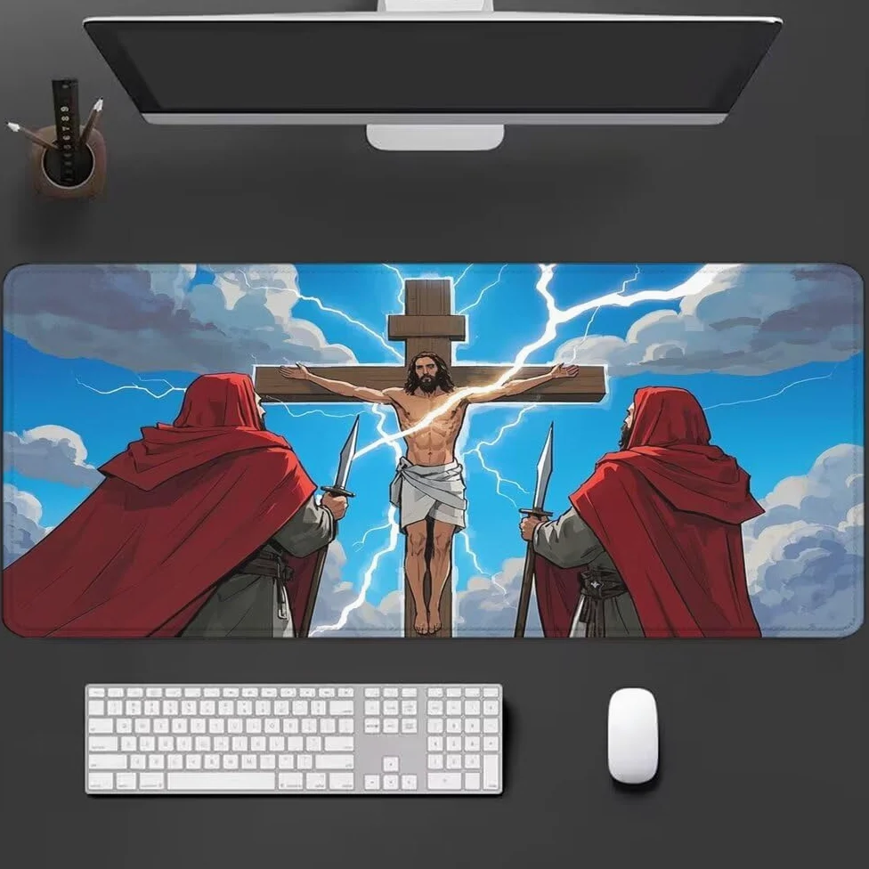 Attraverso Tappetino Mouse XXL 1000x500x3mm, Gaming Tappetino Mouse Cristo Mousepad con Base in Impermeabile Gomma Antiscivolo per Tastiera, PC, Computer Ufficio Idea Regalo per Festa del Papà X-962