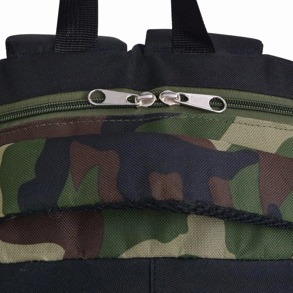 Zaino Scuola 40L Nero e Mimetico in Poliestere 600D Rivestito 33x17x50 cm Idrorepellente con Spallacci Imbottiti 3 Scomparti Scomparto Laptop per Scuola Università Viaggio