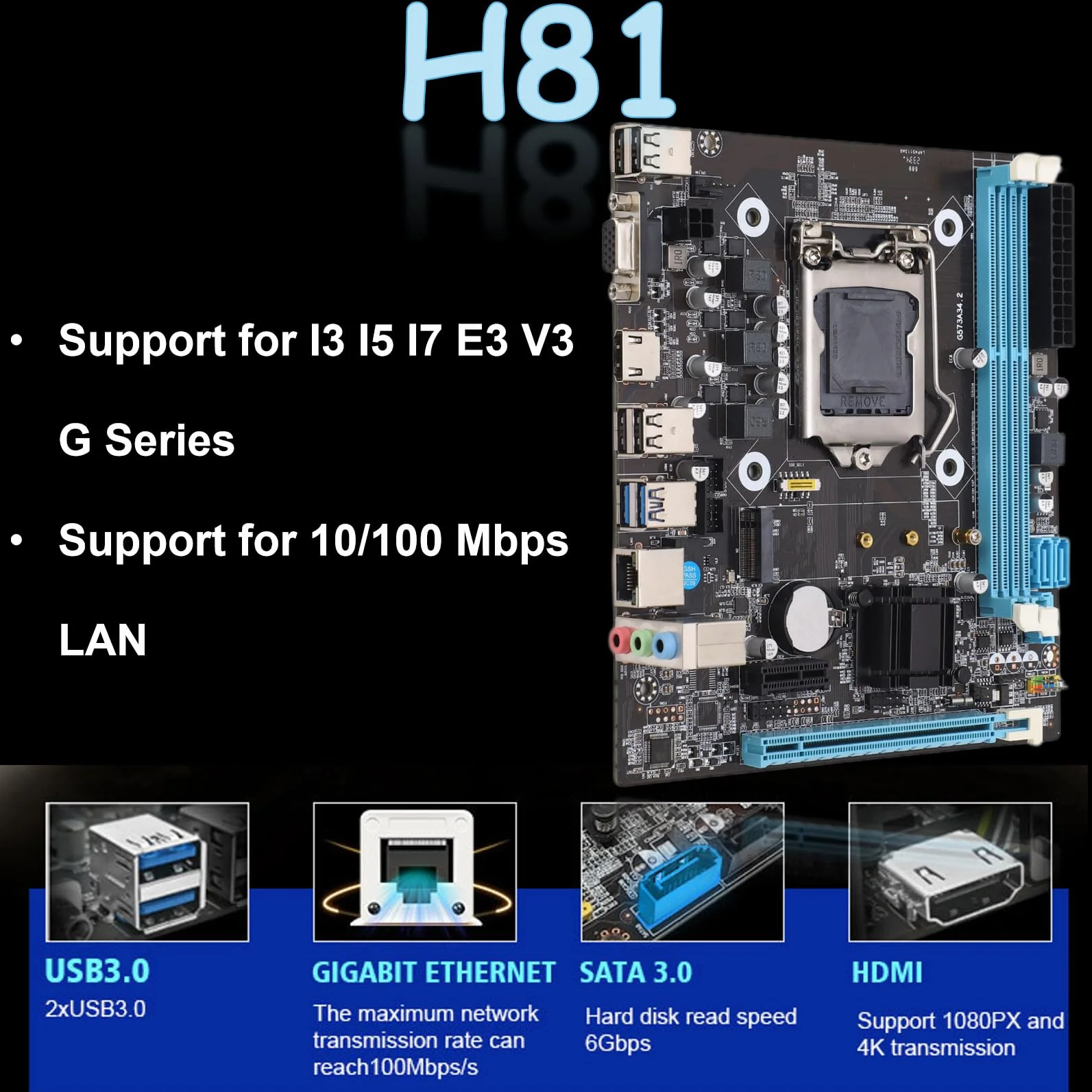 Scheda Madre da Gioco H81 Ad Alta Velocit¨¤ 6Gb/s LGA 1150 Scheda Madre per PC per PC Desktop