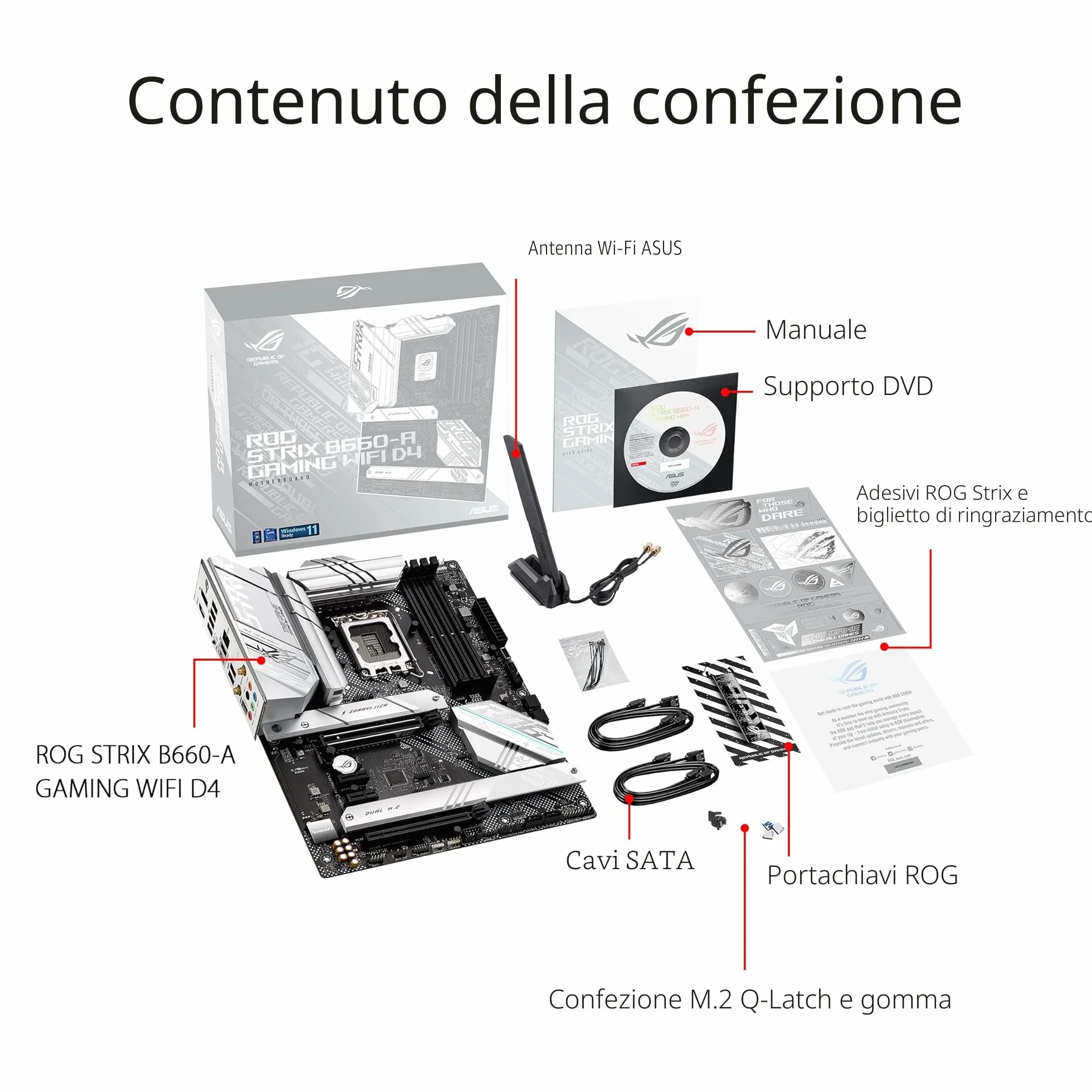 ASUS ROG Strix B660-A Gaming WiFi D4 Scheda Madre ATX, Intel B660, LGA1700, DDR4, PCI 5.0, LAN Intel 2.5Gb, WiFi 6, ROG SupremeFX 7.1 Surround, 3xM.2, 4xSATA 6GB/s, USB 3.2 Gen 2x2, Nero