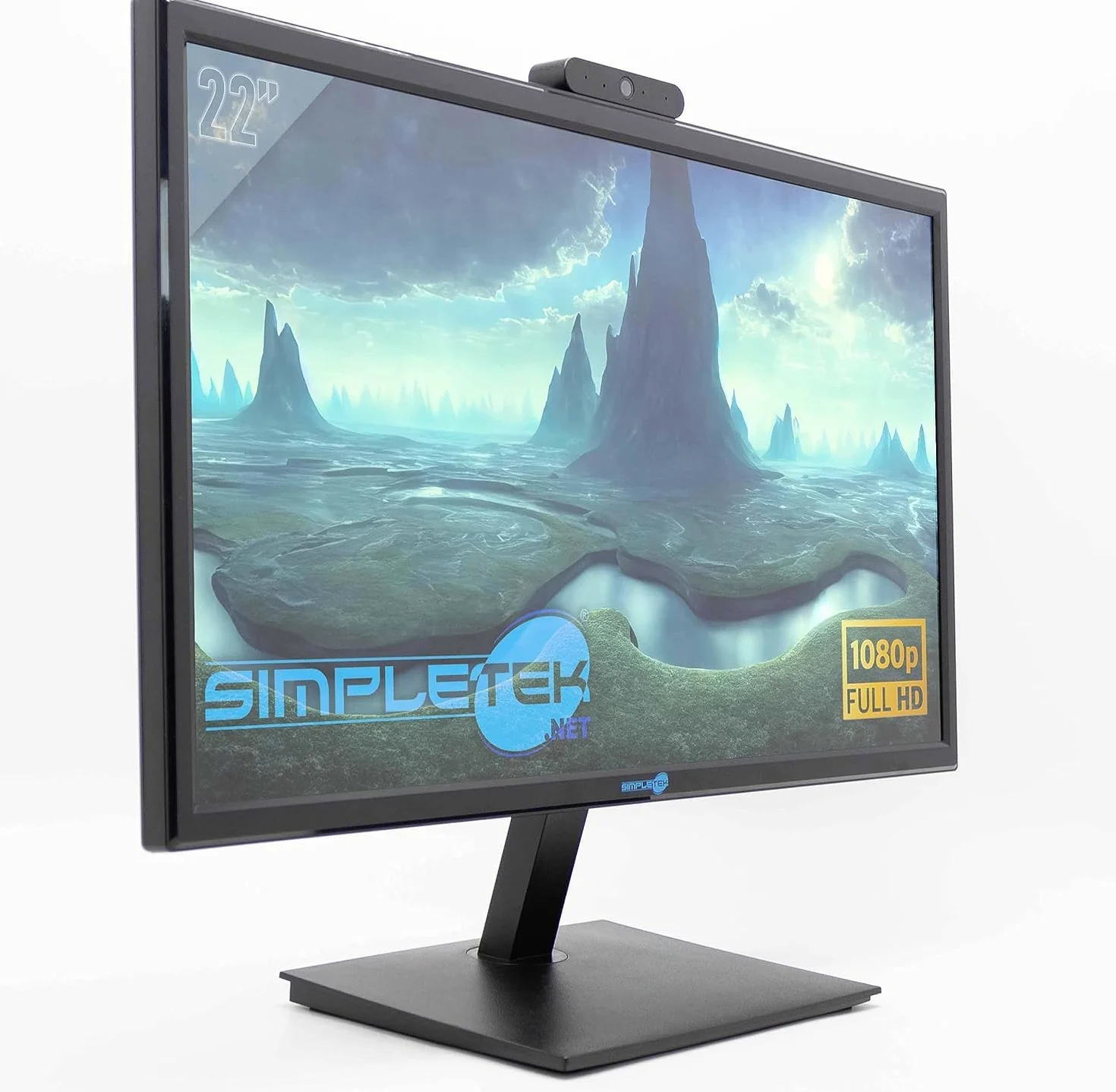 SIMPLETEK - Monitor con Webcam Integrata | Display Full HD 22" TN LCD | HDMI VGA | VESA 100x100mm | Retroilluminazione WLED