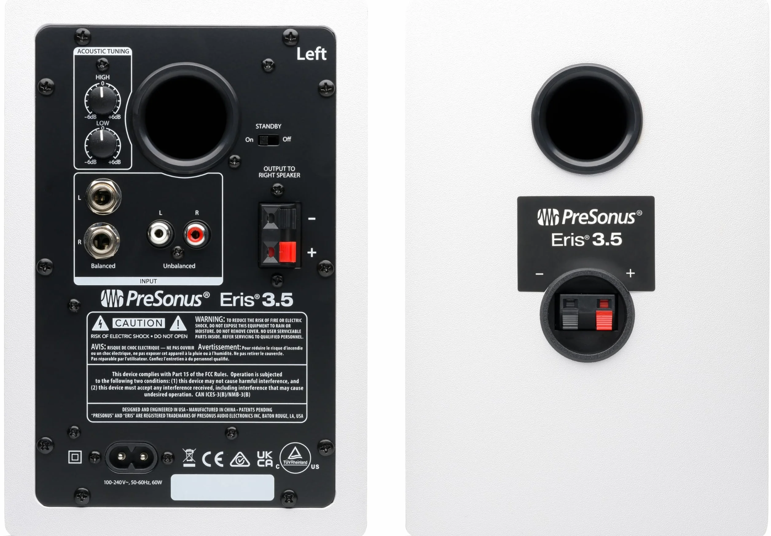 PreSonus Eris 3.5 Gen 2, Altoparlanti Attivi da Scrivania 3.5" per Multimedia, Gaming, Produzione Musicale di Qualità Studio, Potenza 50 W - Bianco