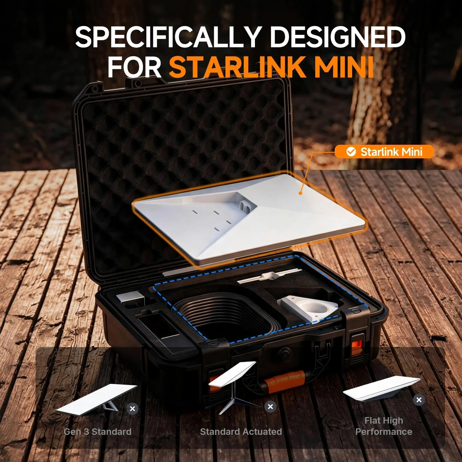 Starlink - Mini custodia da trasporto con vano batteria integrato, guscio rigido impermeabile IP67 con schiuma su misura per Starlink Mini, supporto, adattatore, alimentatore e cavi, ideale per uso