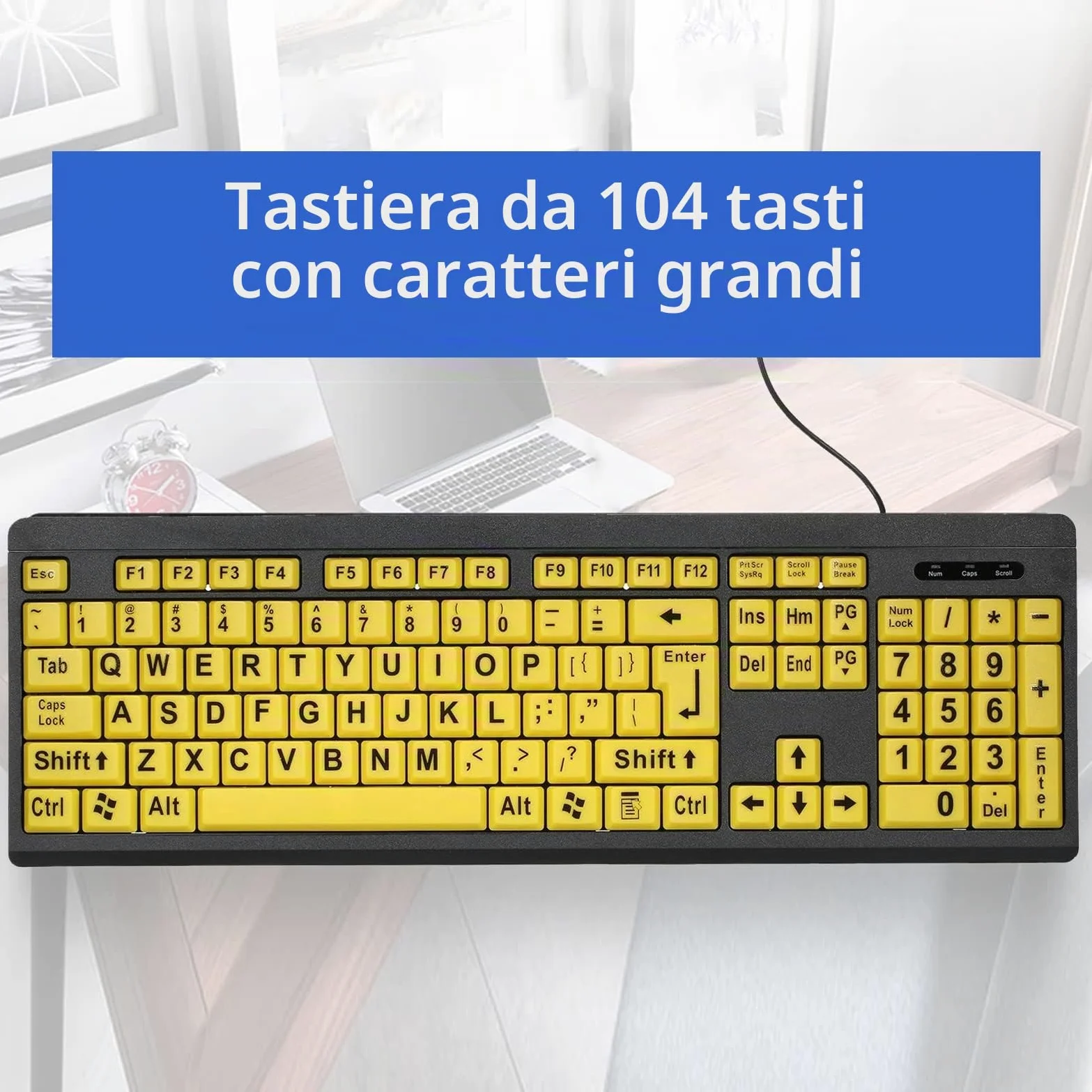 Tastiera per Computer con Stampa Grande USB cablata per utenti ipovedenti 104 Tasti ad Alto Contrasto Lettere per Anziani,Tastiera cablata