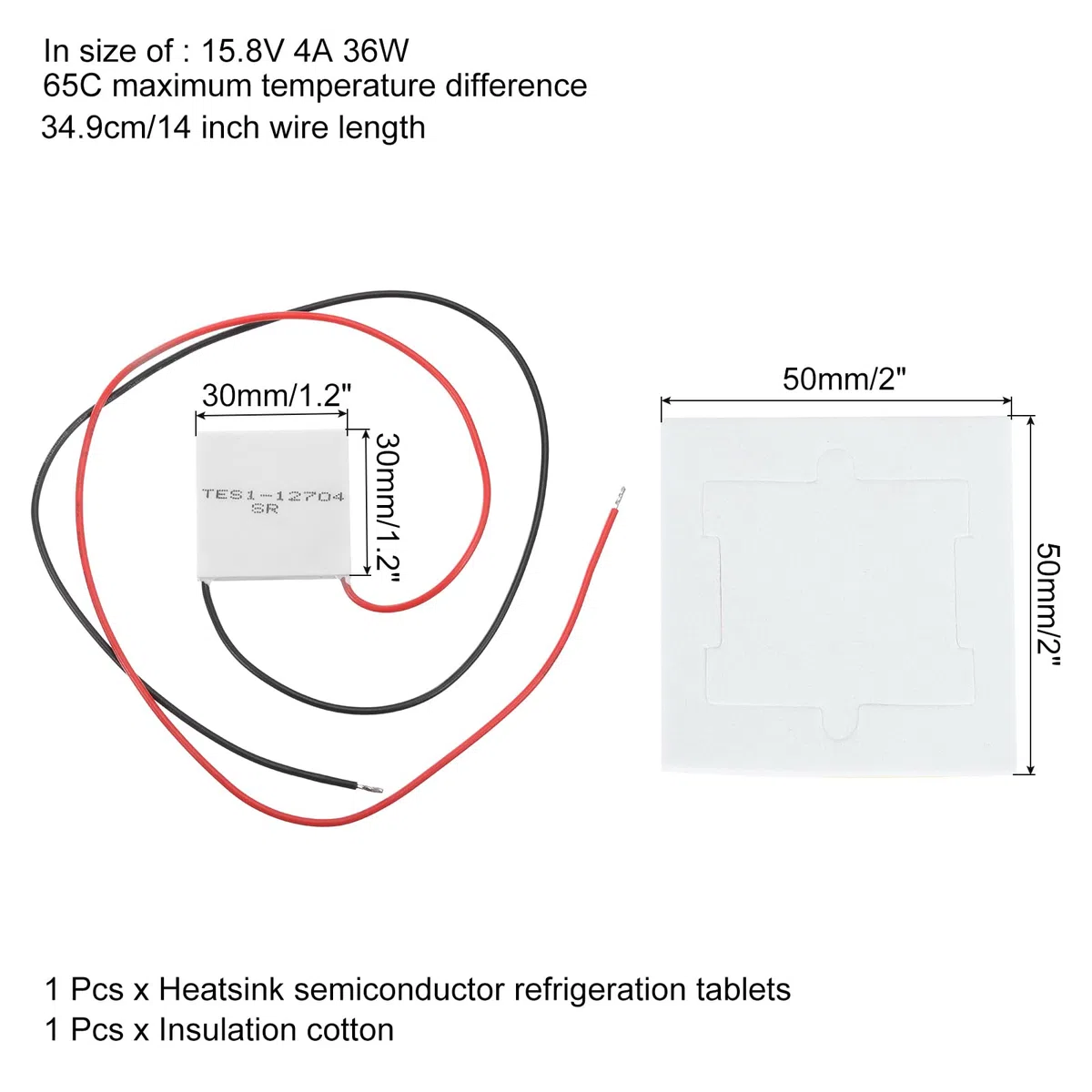 QUARKZMAN TES1-12704 Tavolette di Refrigerazione a Semiconduttore 15.8V 4A 36W Dissipatore Termoelettrico per Raffreddamento Modulo Piastra 30x30mm