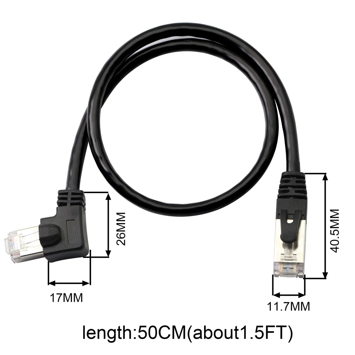 Cavo Ethernet Cat5, RJ45 maschio a maschio 90 gradi di rete Internet LAN cavo patch per PC, router, modem, stampante, Xbox, PS4, 46 cm (angolo verso destra)