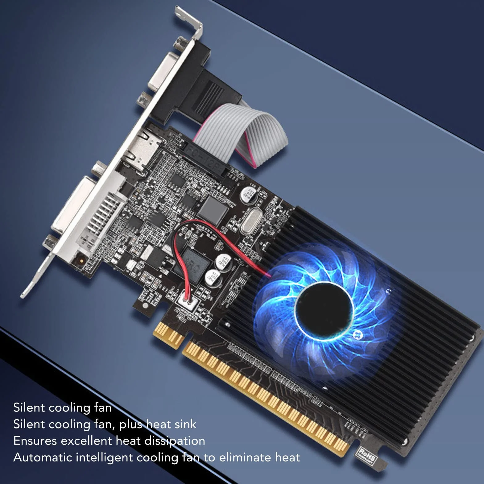 VBESTLIFE Scheda Grafica GT210, Scheda Video Desktop 1G DDR3 64 Bit 589 MHz, Interfaccia Multimediale HD, VGA, DVI, PCIE 2.0 X16, DirectX 10.1