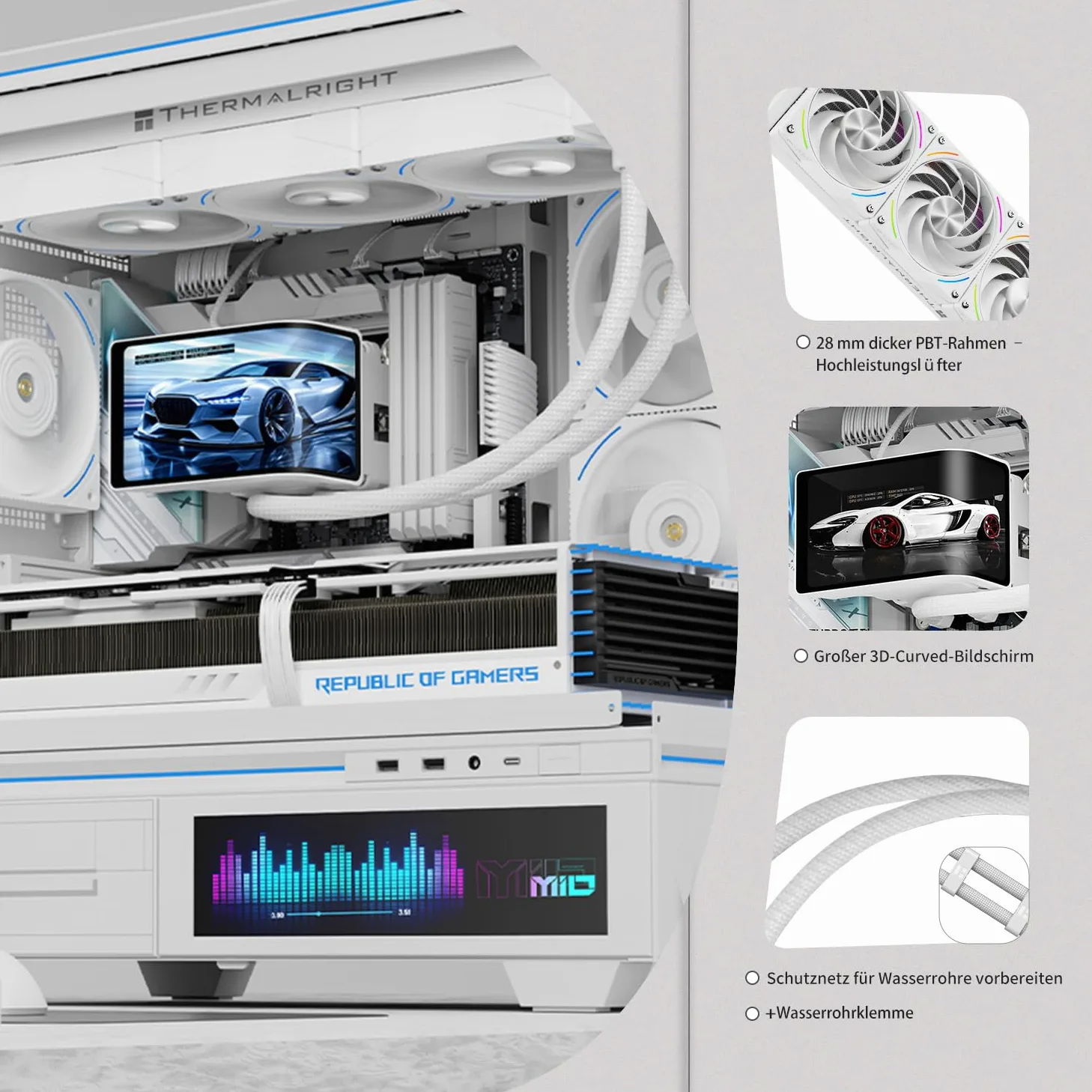 TR-Thermalright Wonder Vision 360 Turbo ARGB Bianco Liquido Dissipatore per CPU, 6,67'' Schermo Curvo 3D con Risoluzione 2400x1080 - Magnetico, 360mm Aio Bianco, per AM5, LGA1851/1700