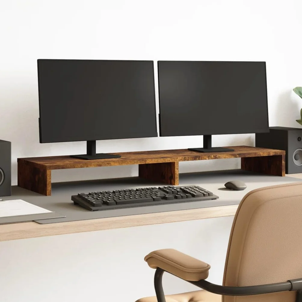 vidaXL Supporto per Monitor Rovere Fumo 100x27x10 cm in Truciolato