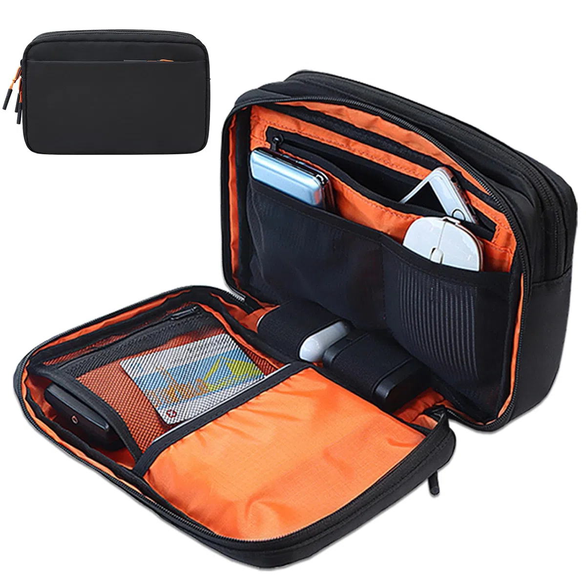Teskyer Borsa Organizer Cavi - Portatile, Grande Capacità, Impermeabile, Borsa per gadget da viaggio, Accessori da viaggio, 25 x 17 x 8 cm, Nero