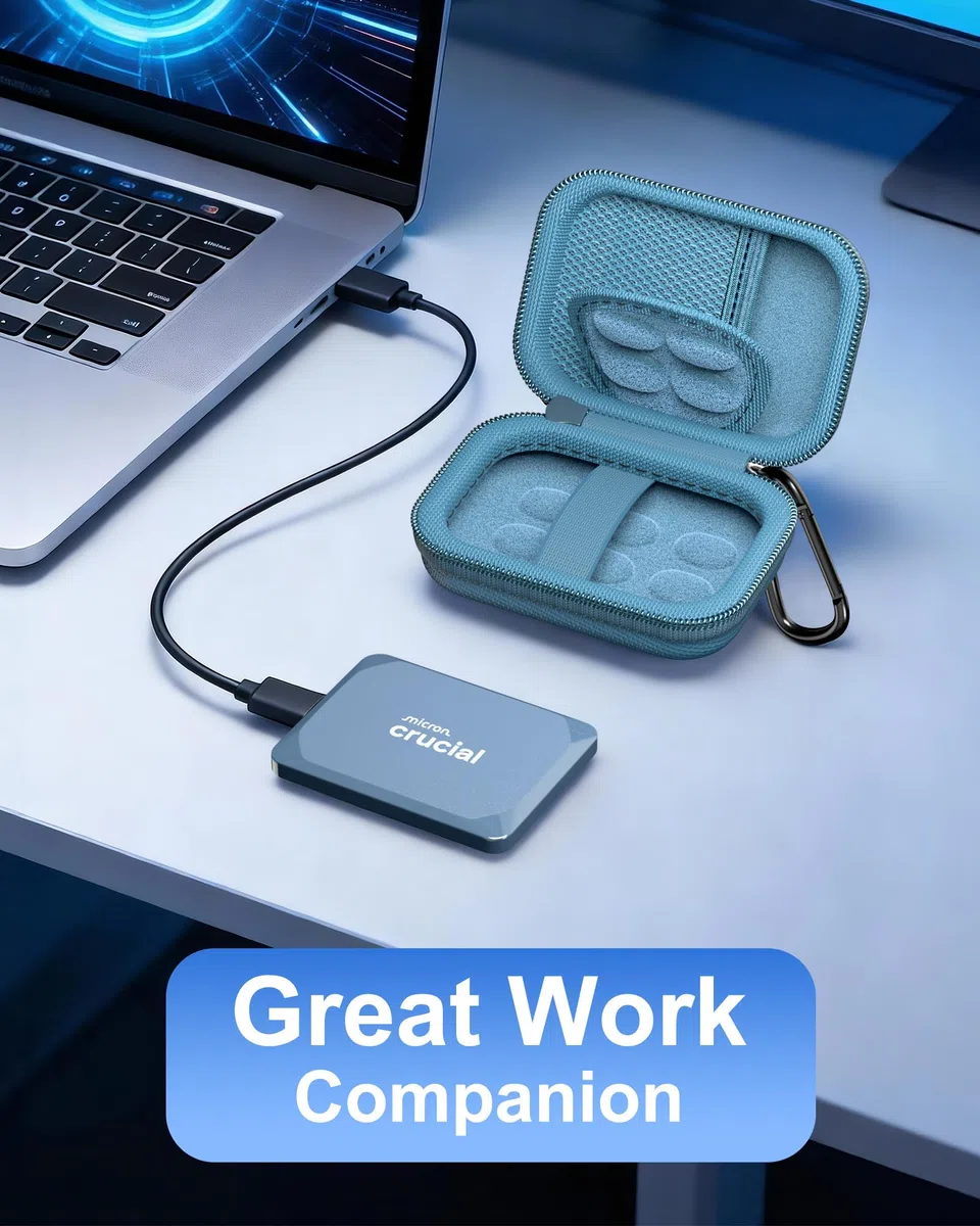 ProCase Custodia Rigida per SSD Esterno Crucial X10/X9/X10 Pro/X9 Pro - Borsa Portatile per Unità Stato Solido 1TB-8TB, Shockproof, Organizer per Cavi e Accessori, Blu