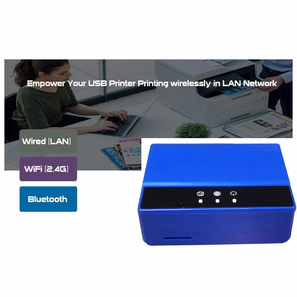 Server di stampa Bluetooth Ethernet WiFi, trasforma la stampante USB in una stampante wireless. Spina UE