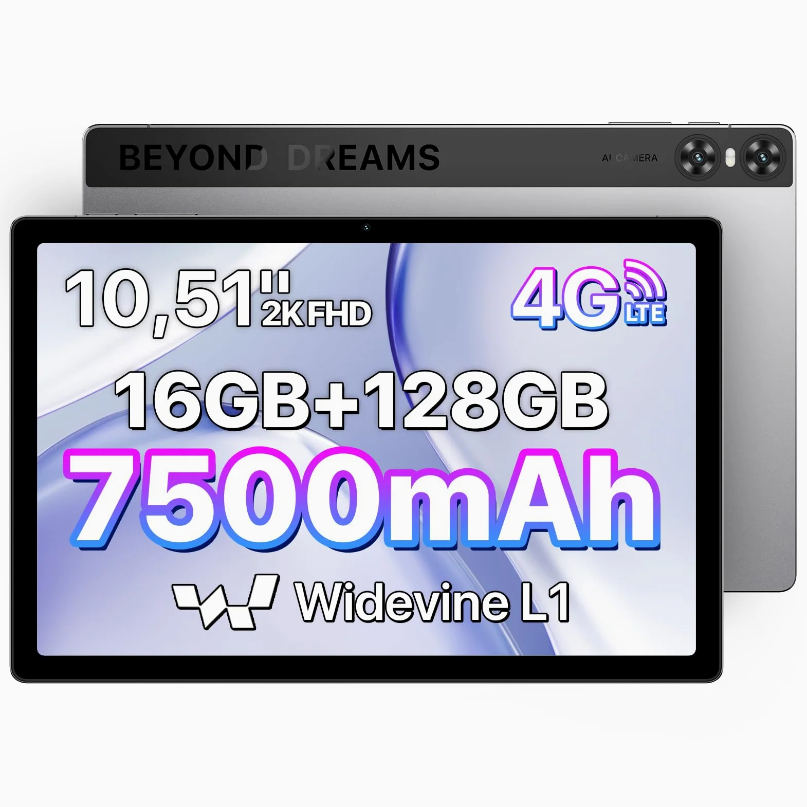UMIDIGI A13 Tab Tablet 10.51 pollici 2K FHD LCD, 16GB RAM +128GB ROM, Tablet con SIM Slot, 4 Altoparlanti Stereo, Batteria 7500mAh, Dual SIM 4G LTE & GPS & WiFi & Bluetooth, Widevine L1