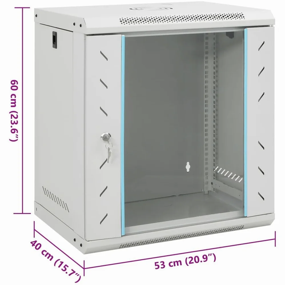 Generico Armadietto di Rete a Parete 12U da 19" IP20 53x40x60 cm,Accessori per Componenti per Computer,Dispositivi archiviazione,Sistemi di archiviazione di Rete,Grey,11.1 kg,30263