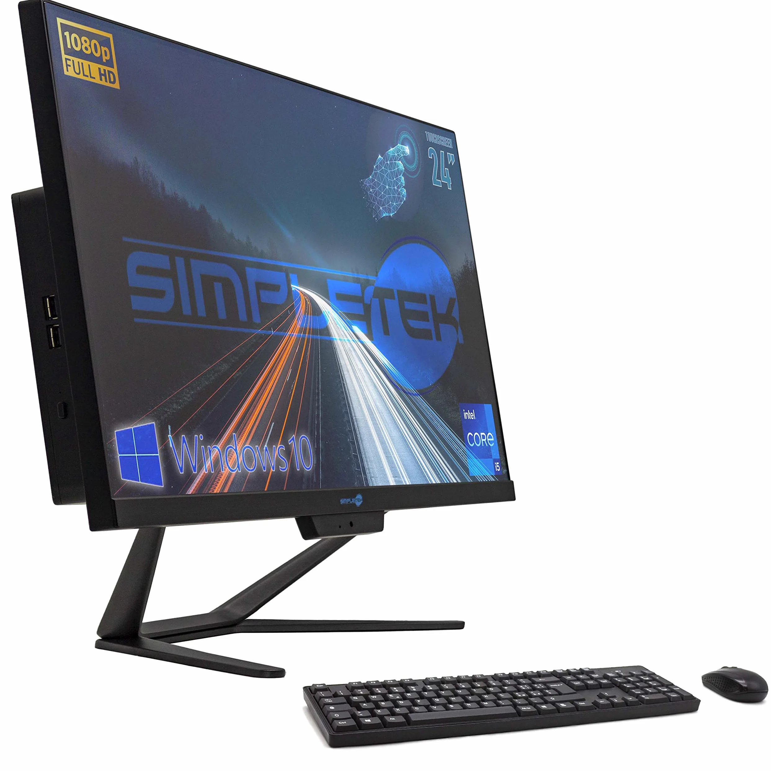 SIMPLETEK PC All in One 24” TouchScreen Full HD Core i5 Fino a 3.20GHz | Windows 10 Pro 8GB RAM SSD 240GB | Webcam integrata WiFi5 Bluetooth 4.2 Desktop Computer Fisso Aio