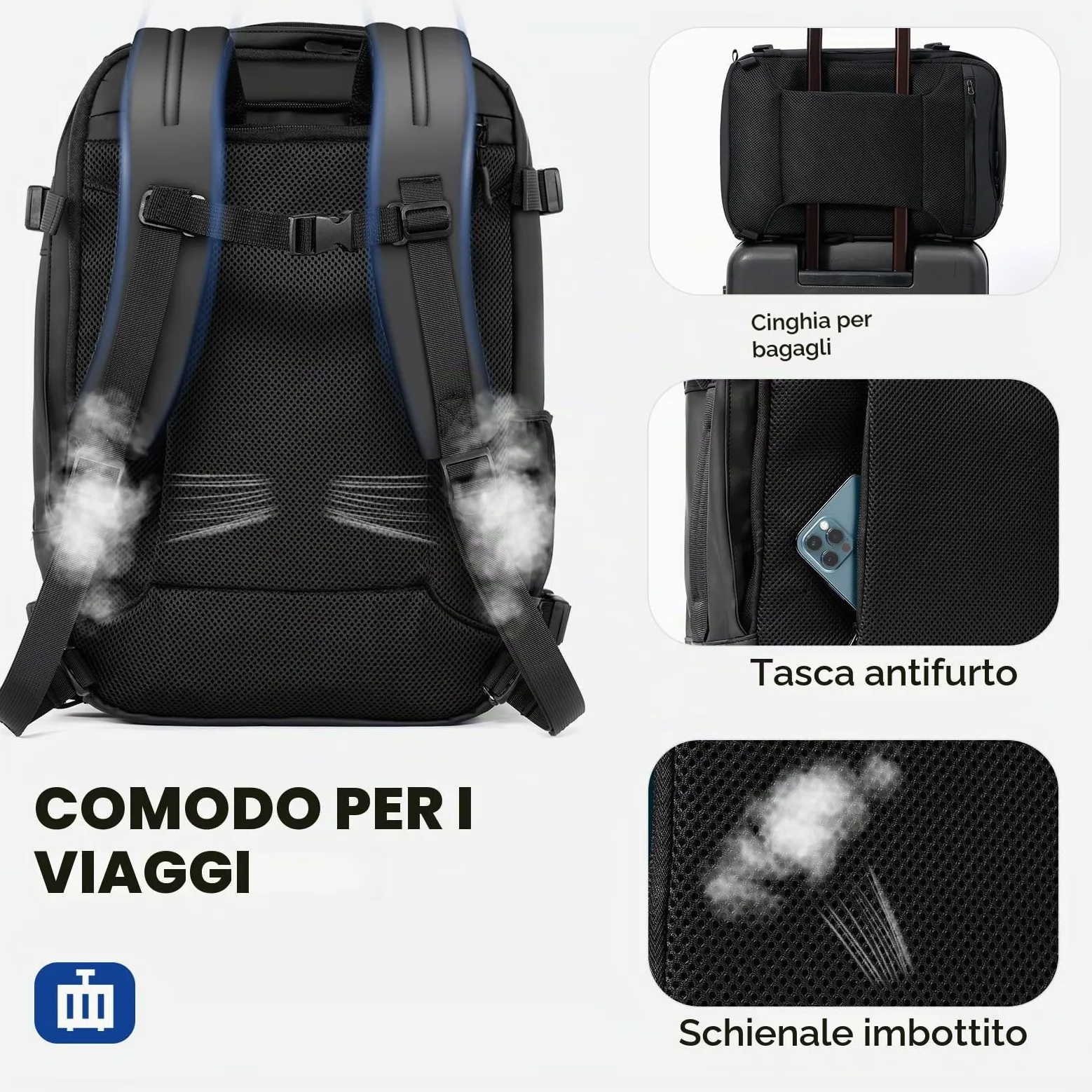 Zaino da viaggio, 20, 28 o 40 l, impermeabile, ideale come bagaglio a mano in aereo, adatto per viaggi, affari, lavoro, vacanze