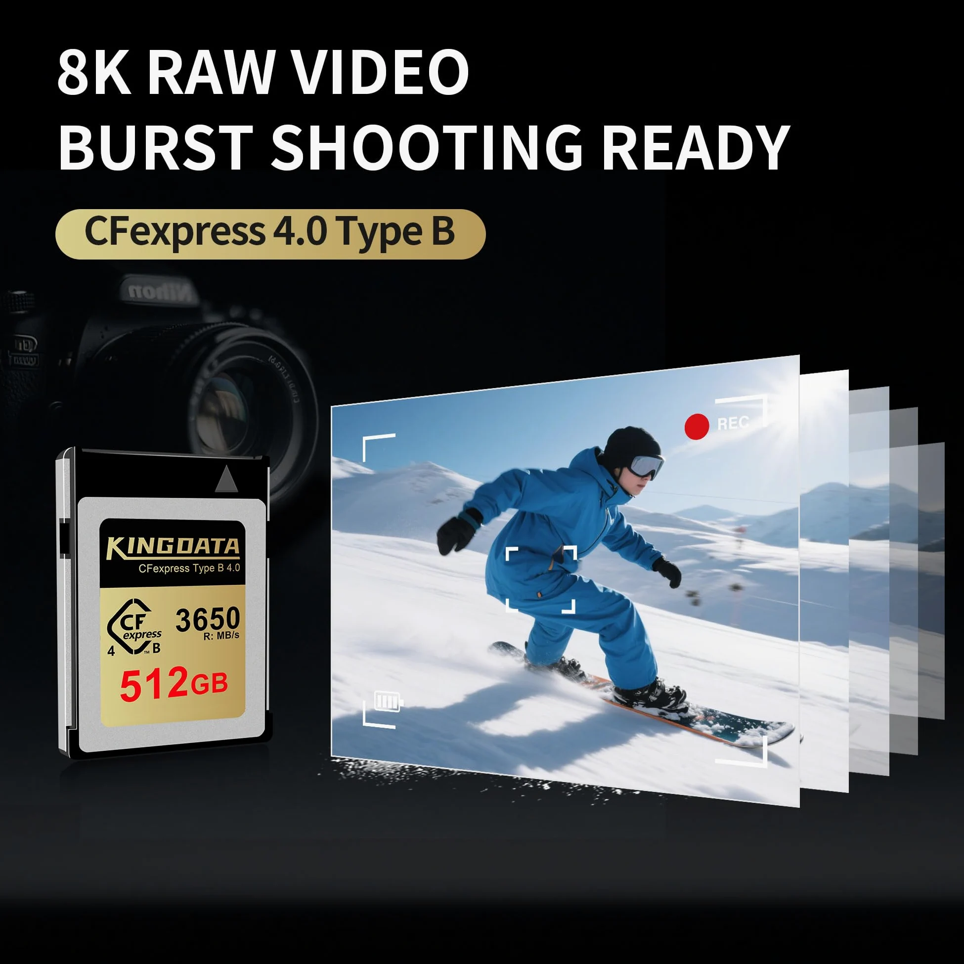 Scheda CFexpress Tipo B 4.0 512GB, fino a 3650MB/s in lettura, Scheda di Memoria CF Compatibile con Fotocamera, per Fotografia Professionale e Video 8K