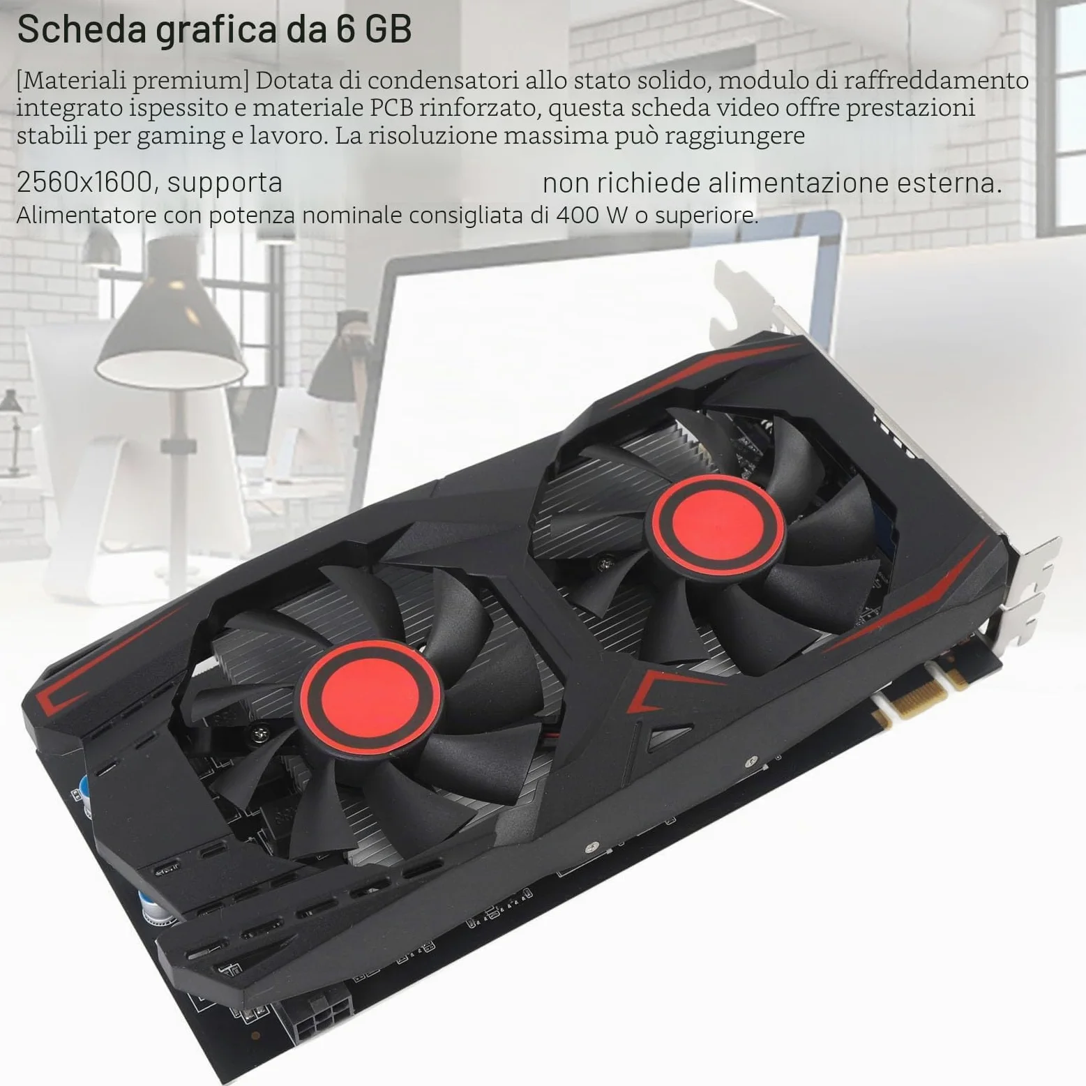Tosuny Scheda di Computer Grafica, 6 GB GDDR5 192BIT 783/1566MHz PCIE 2.0 16x Scheda Grafica da Gioco, Ventola di Raffreddamento a Doppio Raffreddamento e Interfaccia DVI VGA, per PC