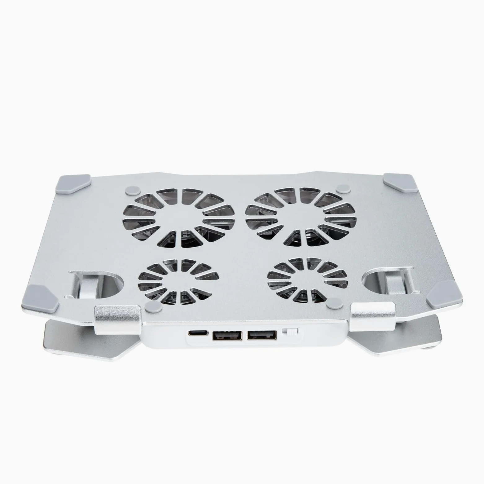 SHINEOFI Supporto per Laptop Regolabile in Altezza e Angolo 4 Ventole di Raffreddamento Silenziose, Struttura in Metallo Argento per Ufficio e Casa