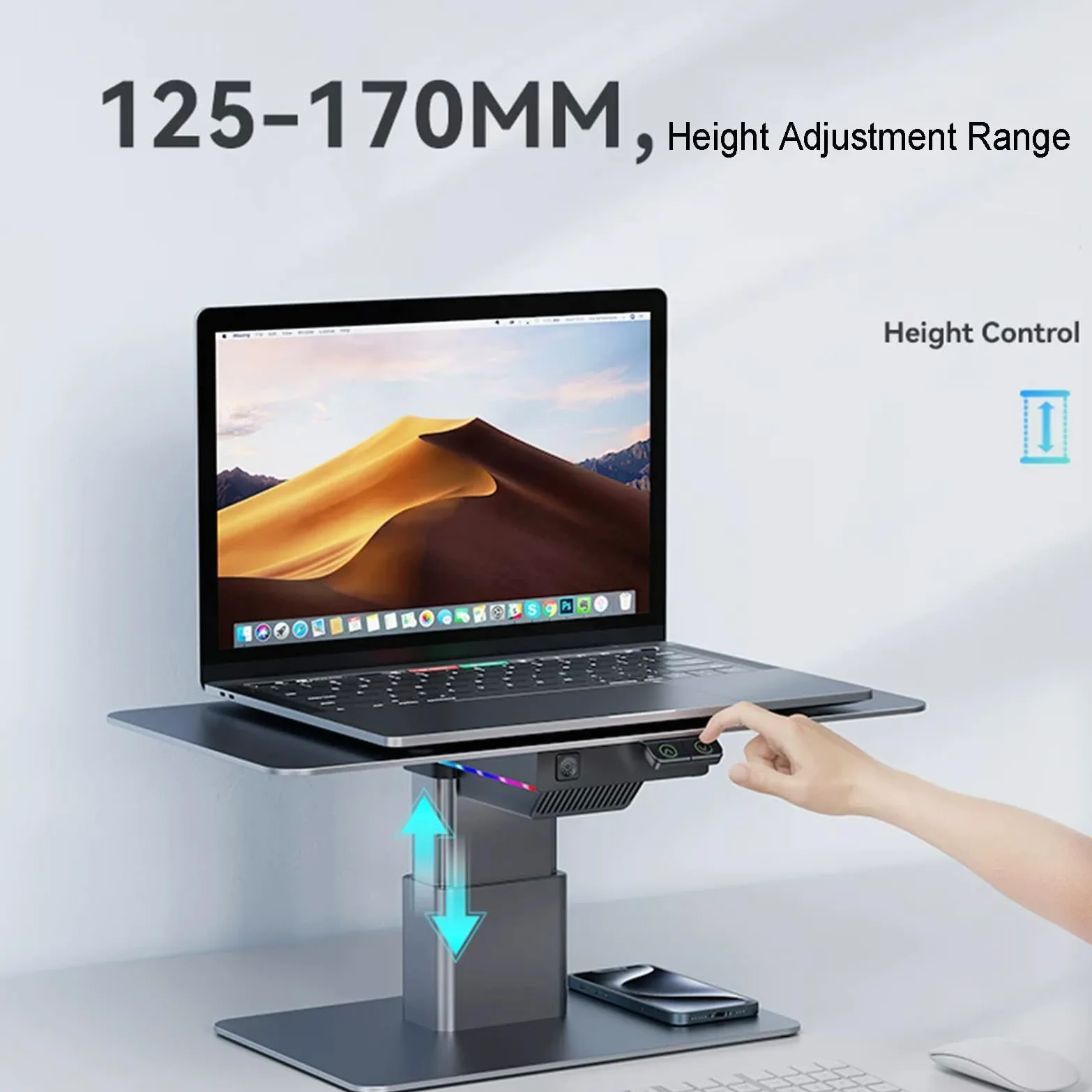 Supporto Rialzato per Monitor da Scrivania, Supporto per Computer in Alluminio Regolabile in Altezza con Hub USB 3.0, Illuminazione RGB, capacità di Carico 44 Libbre (20 kg) per Pc, Laptop