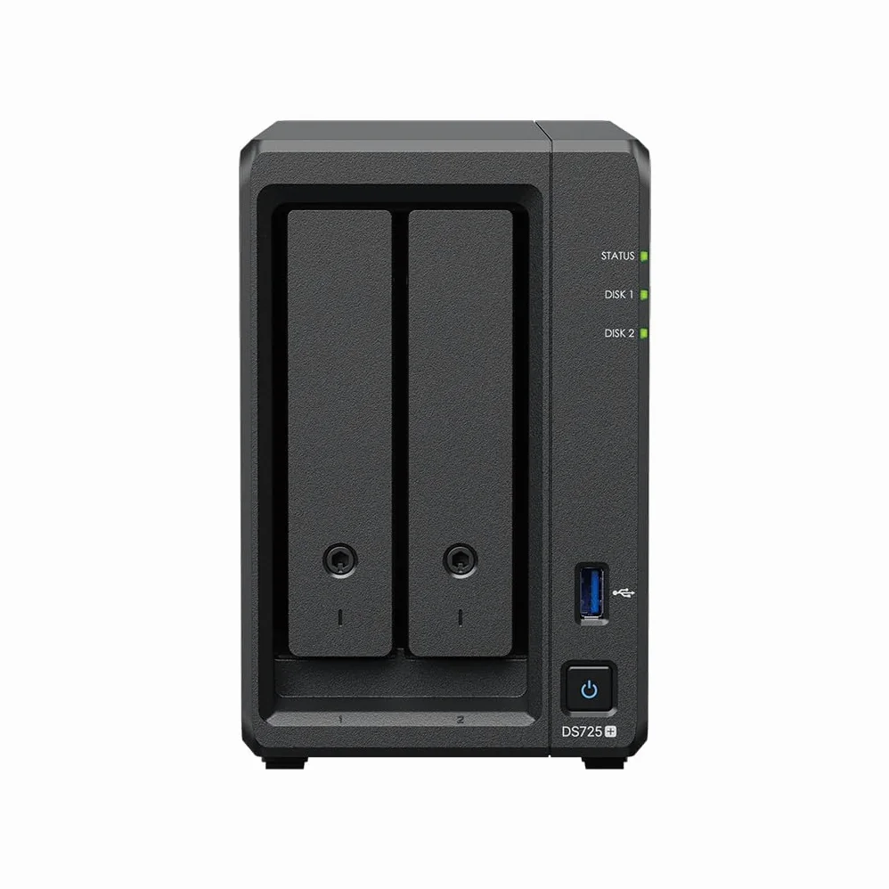 Synology DS725+ 2-Bay Diskstation NAS (Ryzen R1600, 4GB di RAM), 1x 2.5GbE, 1x 1GbE, 2X M.2 NVMe Steckplätze 8TB Bundle con Seagate Ironwolf 2X 4TB