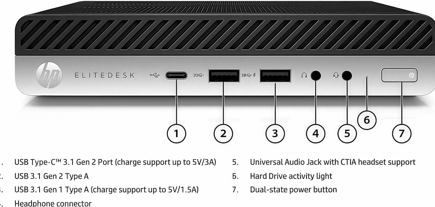 HP EliteDesk 800 G4 Mini PC Desktop, Intel Core i5-8500T, 16 GB di RAM, SSD da 256 GB, WiFi, Bluetooth, senza tastiera e mouse, Windows 11 Pro (ricondizionato)