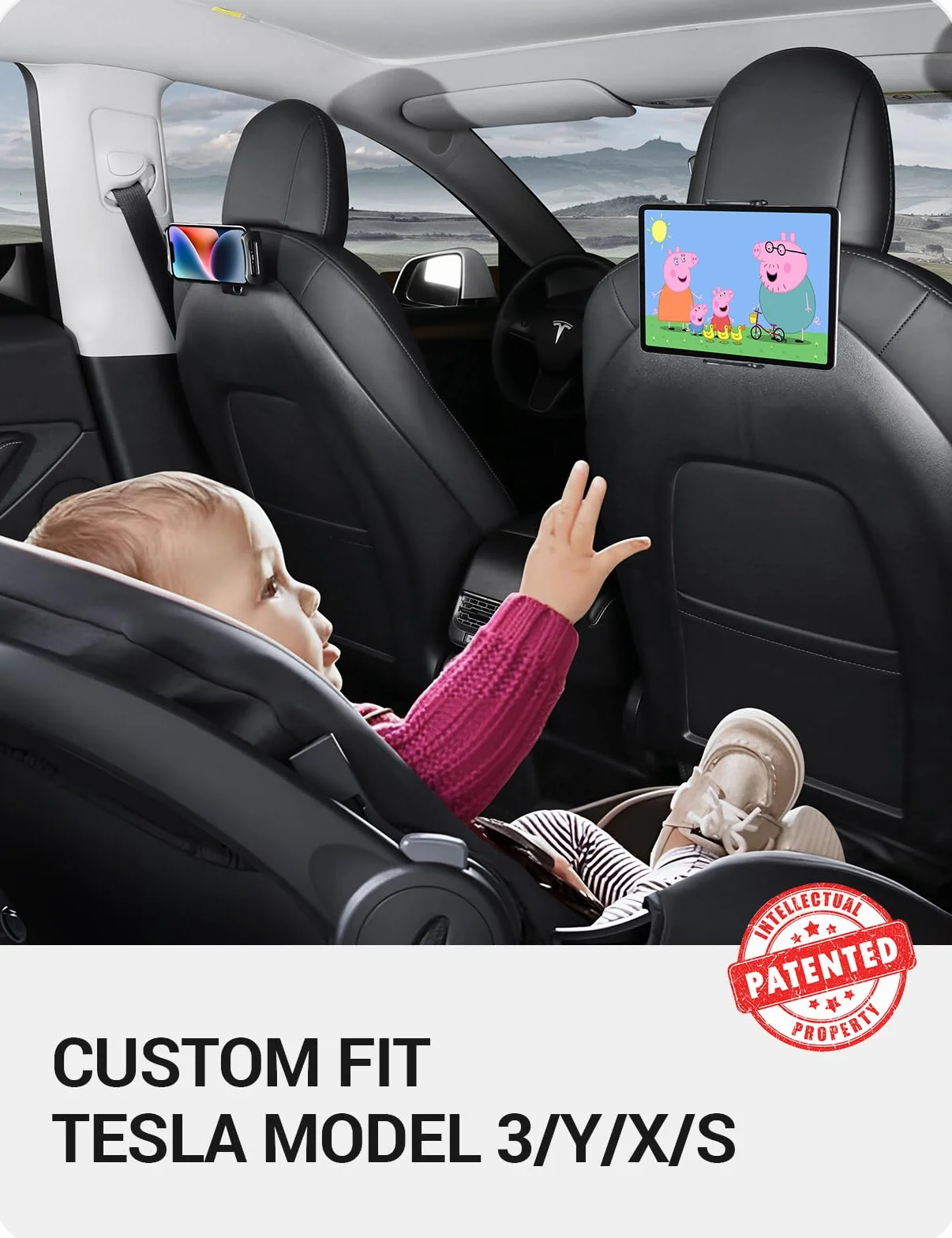 BASENOR 2017-2024 Tesla Model Y Model 3 2021-2026 Model S Model X LR/Plaid Supporto per tablet, poggiatesta Supporto per tablet poggiatesta Culla Accessori