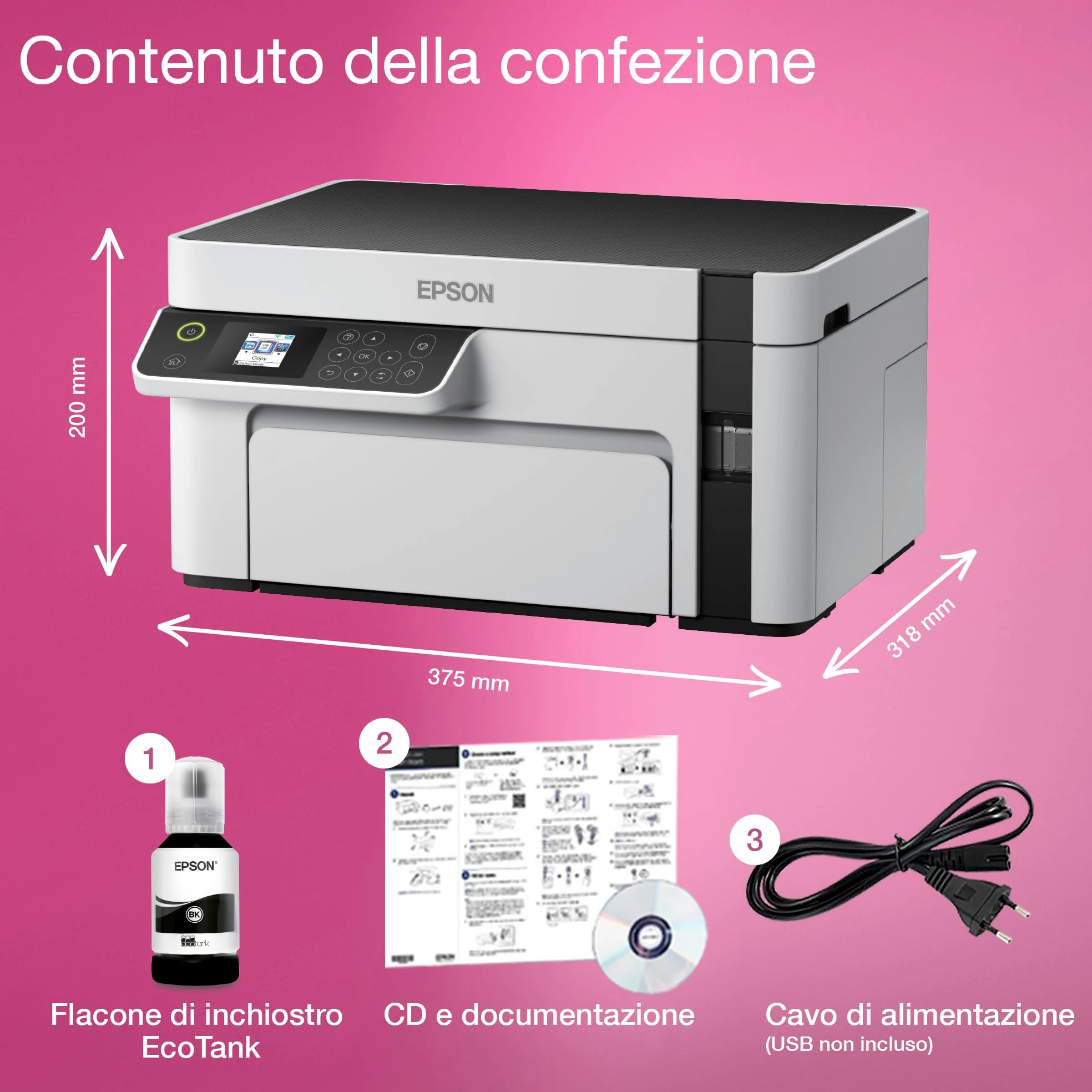 Epson EcoTank ET-M2120 Stampante con Serbatoio D’inchiostro | Stampa Monocromatica | Wi-Fi | A4 | Stampa, Copia, Scansione | Stampa Fronte/Retro | Display LCD 3.7 cm
