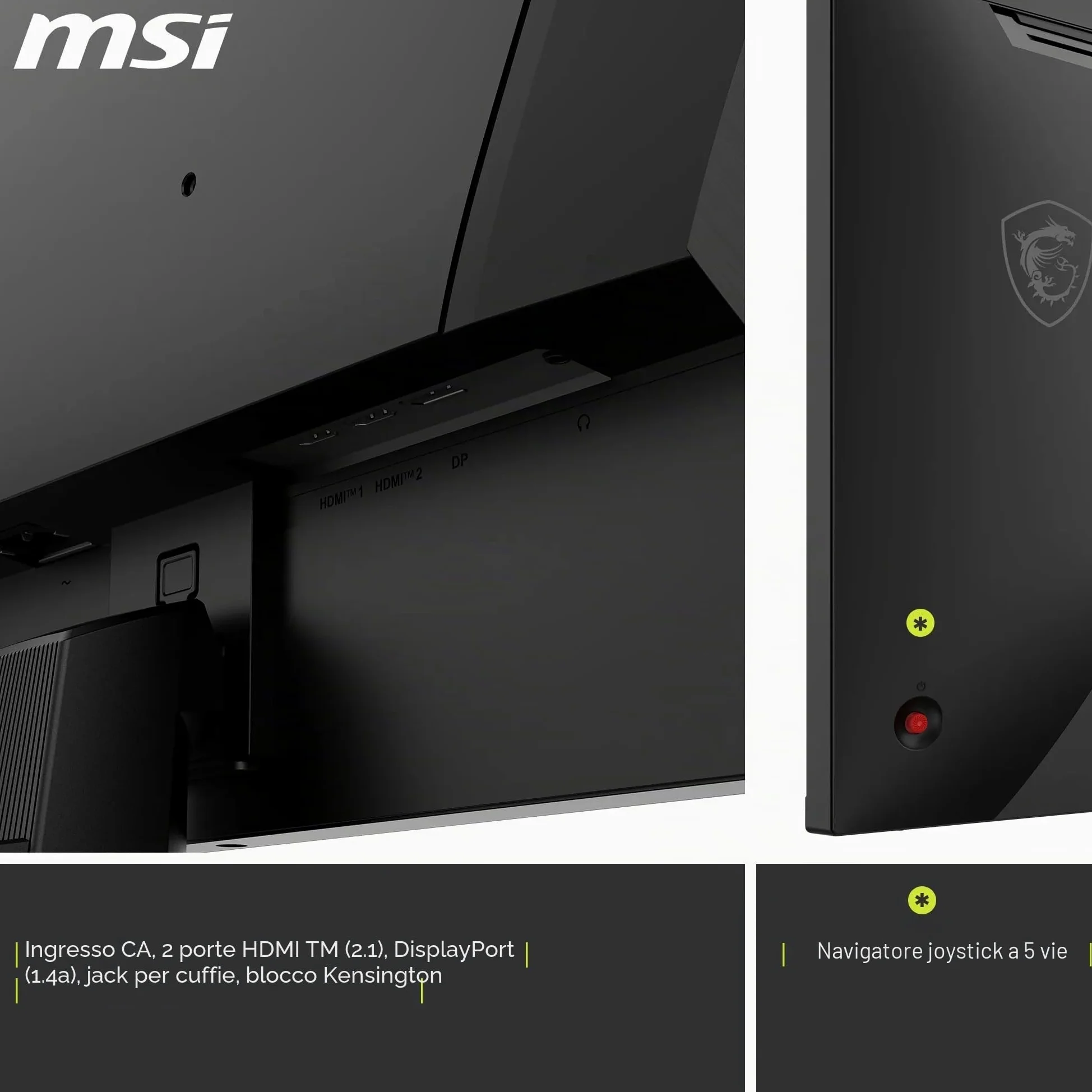 msi MAG 325QFA E18V Monitor Gaming 32" WQHD, 2560x1440 Rapid VA, 180 Hz, 0,5 ms (GtG), HDR Ready, Eye Care, HDMI 2.0b, DP 1.4a, Design Frameless, Inclinabile, VESA Mount