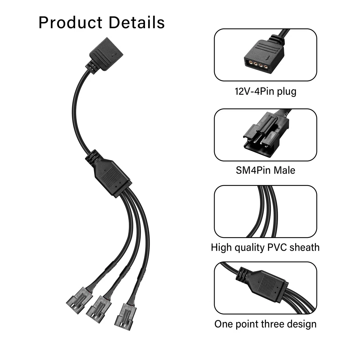 GINTOOYUN 2 cavi splitter da 1 a 3 ARGB da 12 V, 4 pin, femmina a tre SM a 4 pin, cavo splitter RGB per strisce luminose LED, ventola ARGB da 12 V, case per computer, ecc. (stile 6)