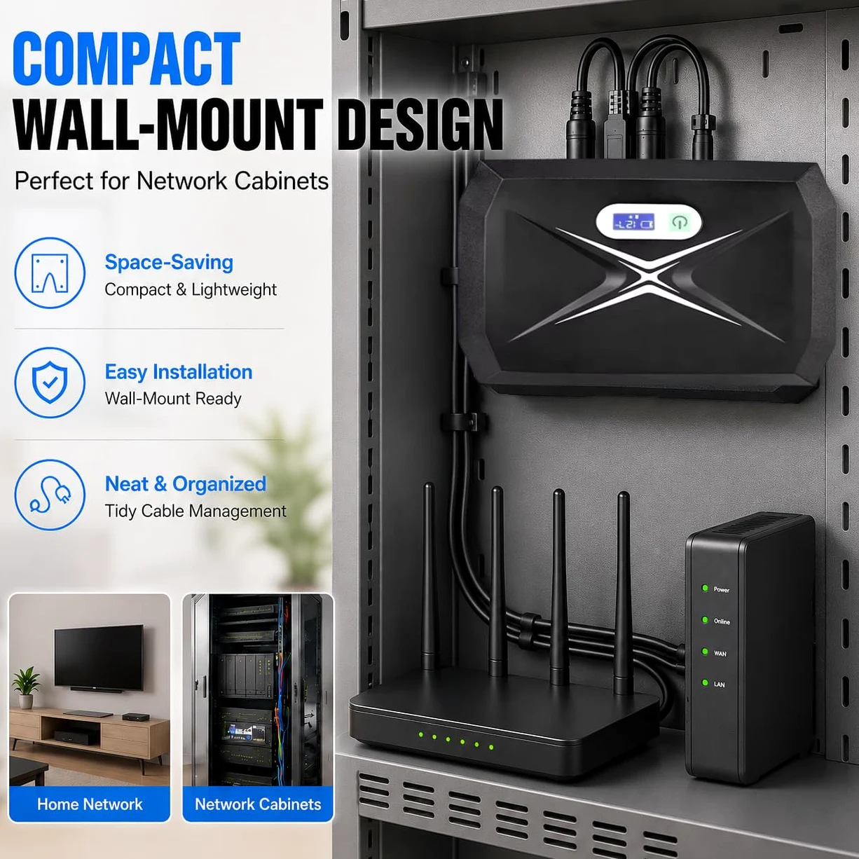 Mini UPS per Router Wifi,24000mAh Mini UPS Batteria di Backup con POE 1Gbps,4Porti DC 12V/3A, 1Port 5V/9V/12V-2A, 1Port USB 5V/2A Protezione Antisurge Ricaricabile Integrata (60W)
