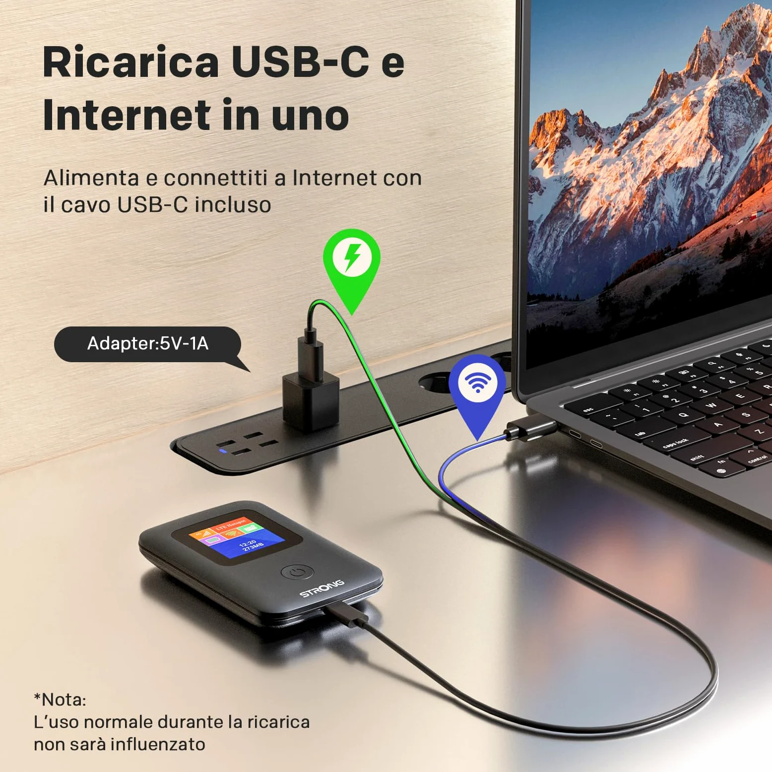 STRONG 4GMIFI150CD Saponetta WiFi con SIM, CAT4 150 Mbps | Display a Colori, Hotspot WiFi per Viaggi e Lavoro Mobile, Condivide 4G con 10 Dispositivi, Batteria 2100 mAh & USB-C